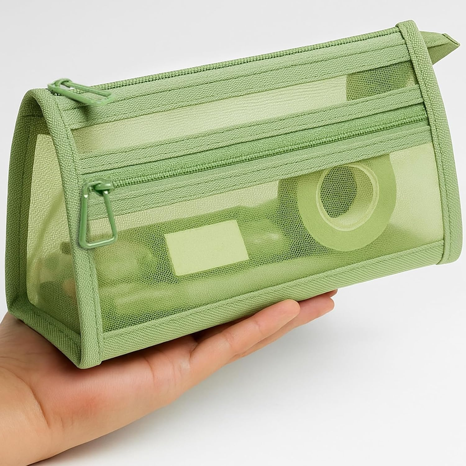 4 Pcs Pencil Case, Portable Clear Zipper Mesh Pouch for Makeup, Travel, Stationery Storage, Assorted Colors image number 3