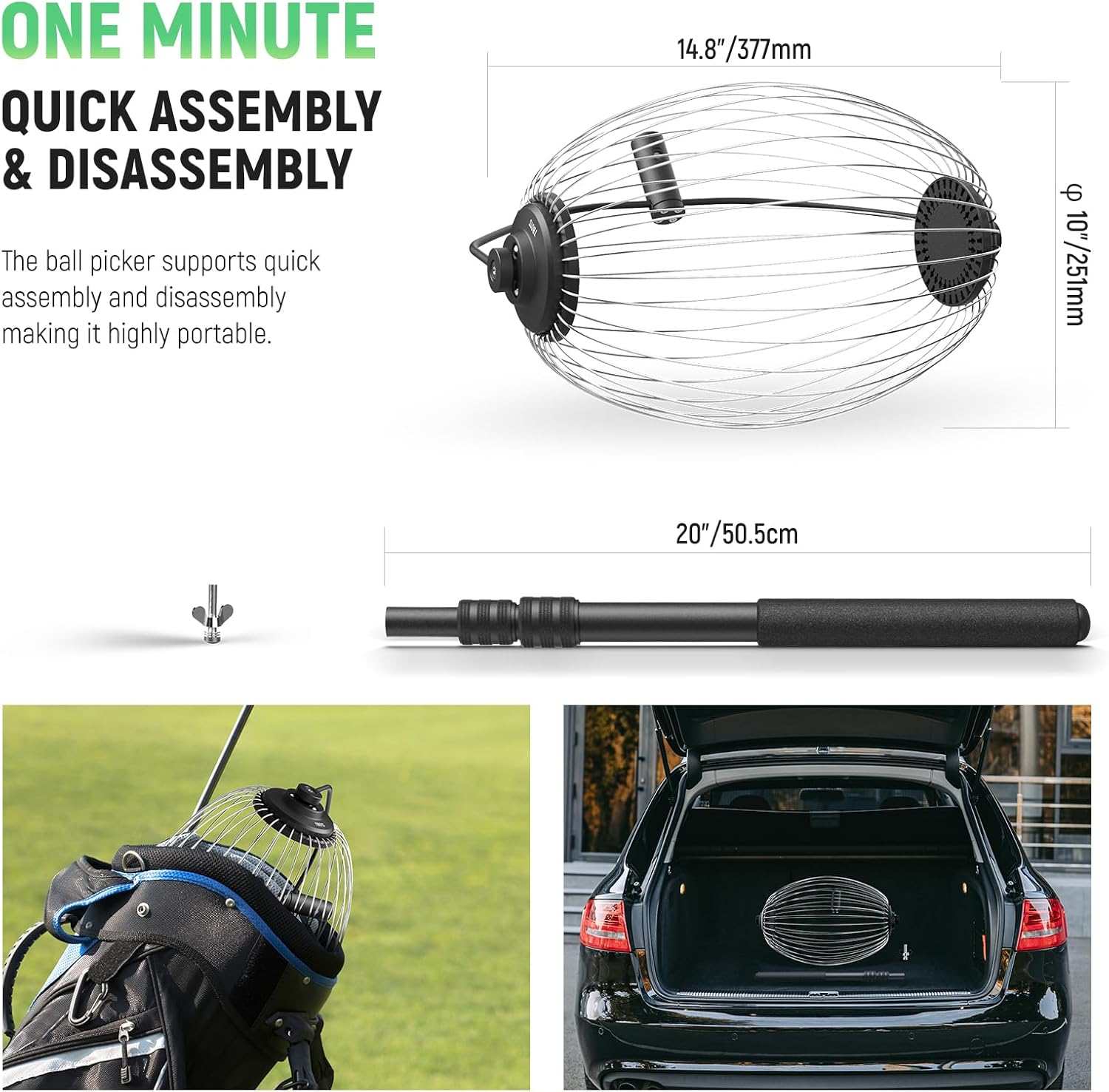 NEEWER Tennis Ball Pickleball Collector Roller, No Bending over Quick Rolling Picker for 1.5"-3" Tennis/Golf/Pickleballs, 30-58"/77-148Cm Telescopic Ball Retriever for up to 40 Tennis Balls, TB01S image number 3