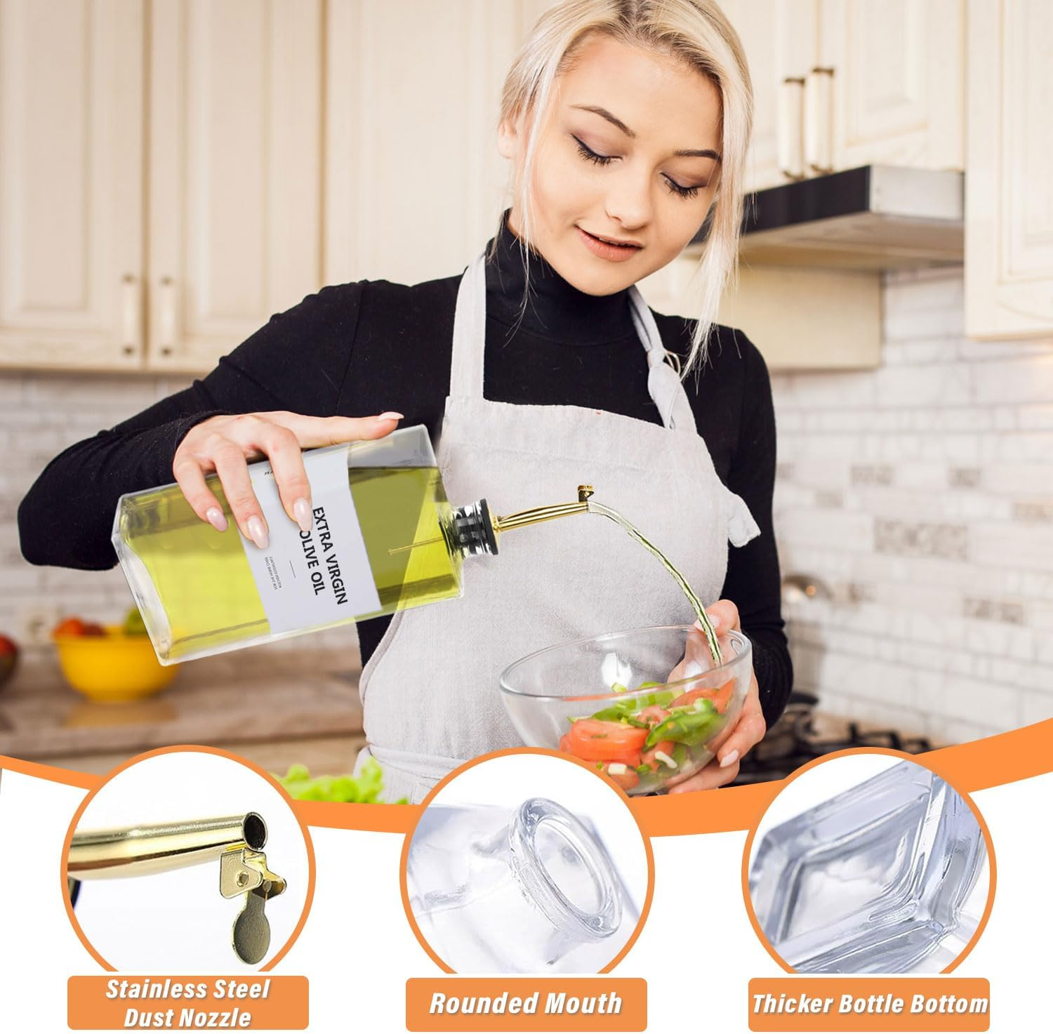 4 Pcs Olive Oil Dispenser, 500Ml/16.9 Oz Oil Bottle, Sauce Bottle, Coffee Syrup Dispenser, Includes 1 Silicone Funnel, 36 Labels, 1 Cleaning Brush (Gold) image number 2