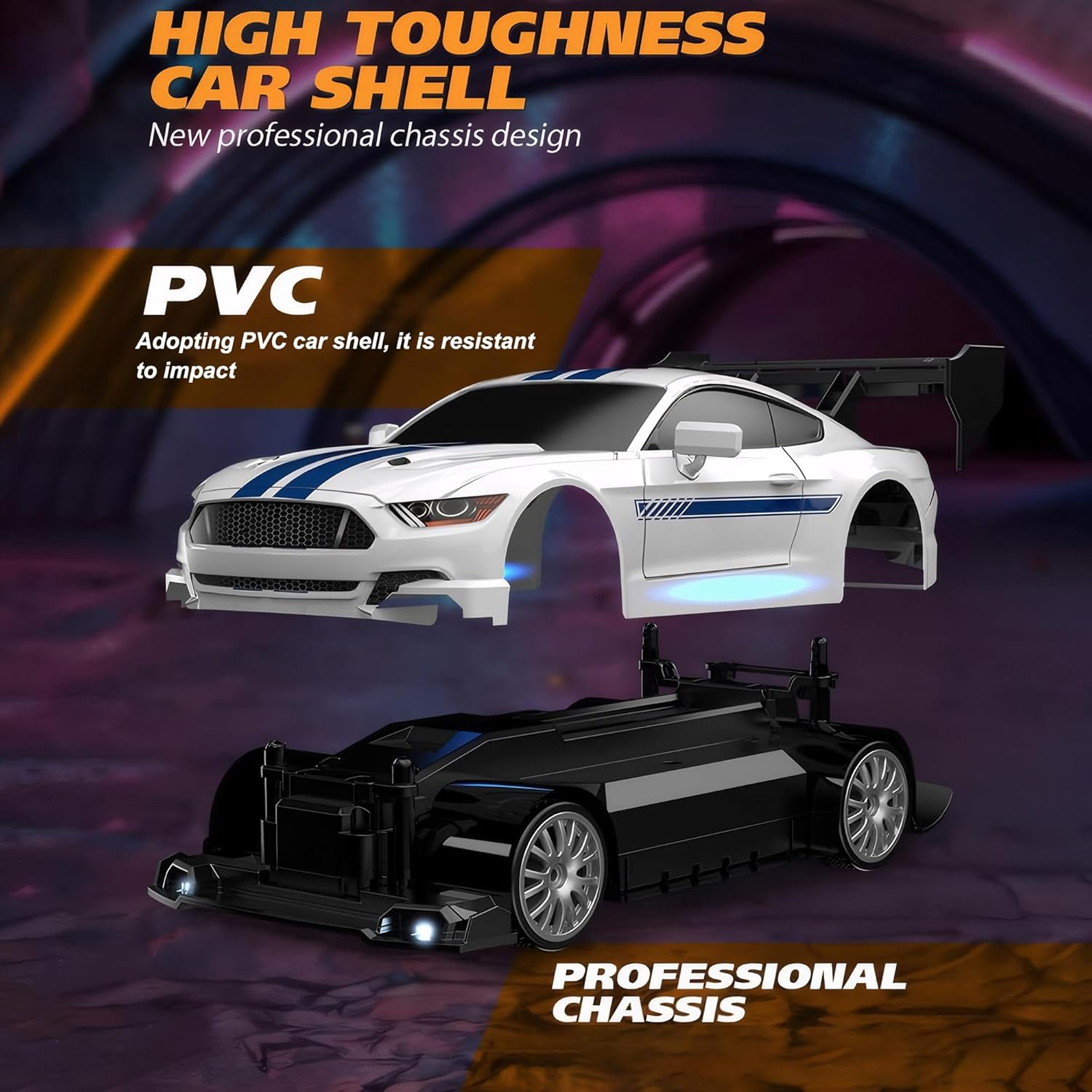 RC Drift Car with LED Lights, 1:24 4WD 2.4Ghz Remote Control Car for Kids Adults (White) - White image number 5