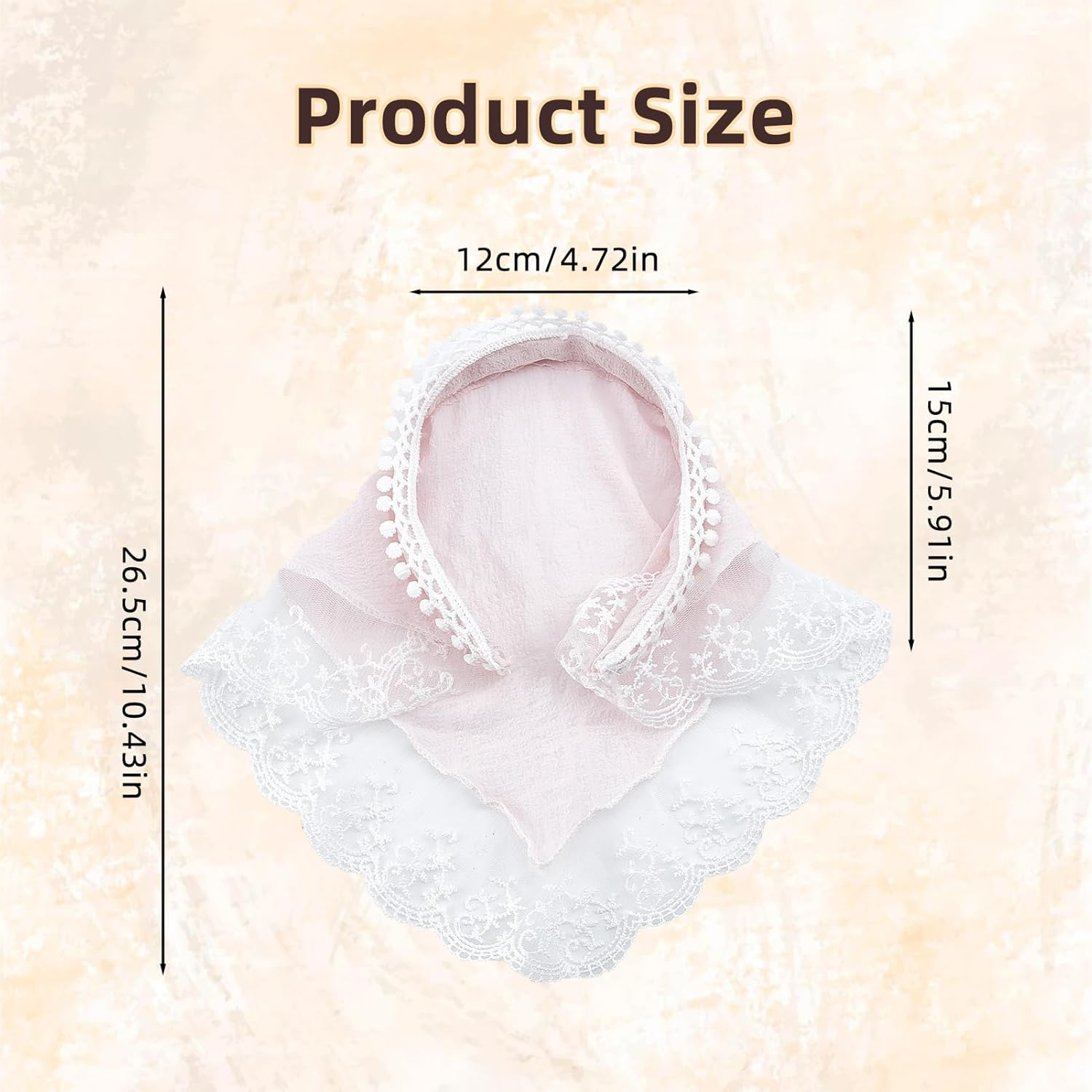 NICENEEDED 2 PCS Hair Scarf Headband, Beige Pink Triangle Lace Head Kerchief Boho Countryside Head Coverings, Non Slip Hairs Accessories for Women Taking Photo