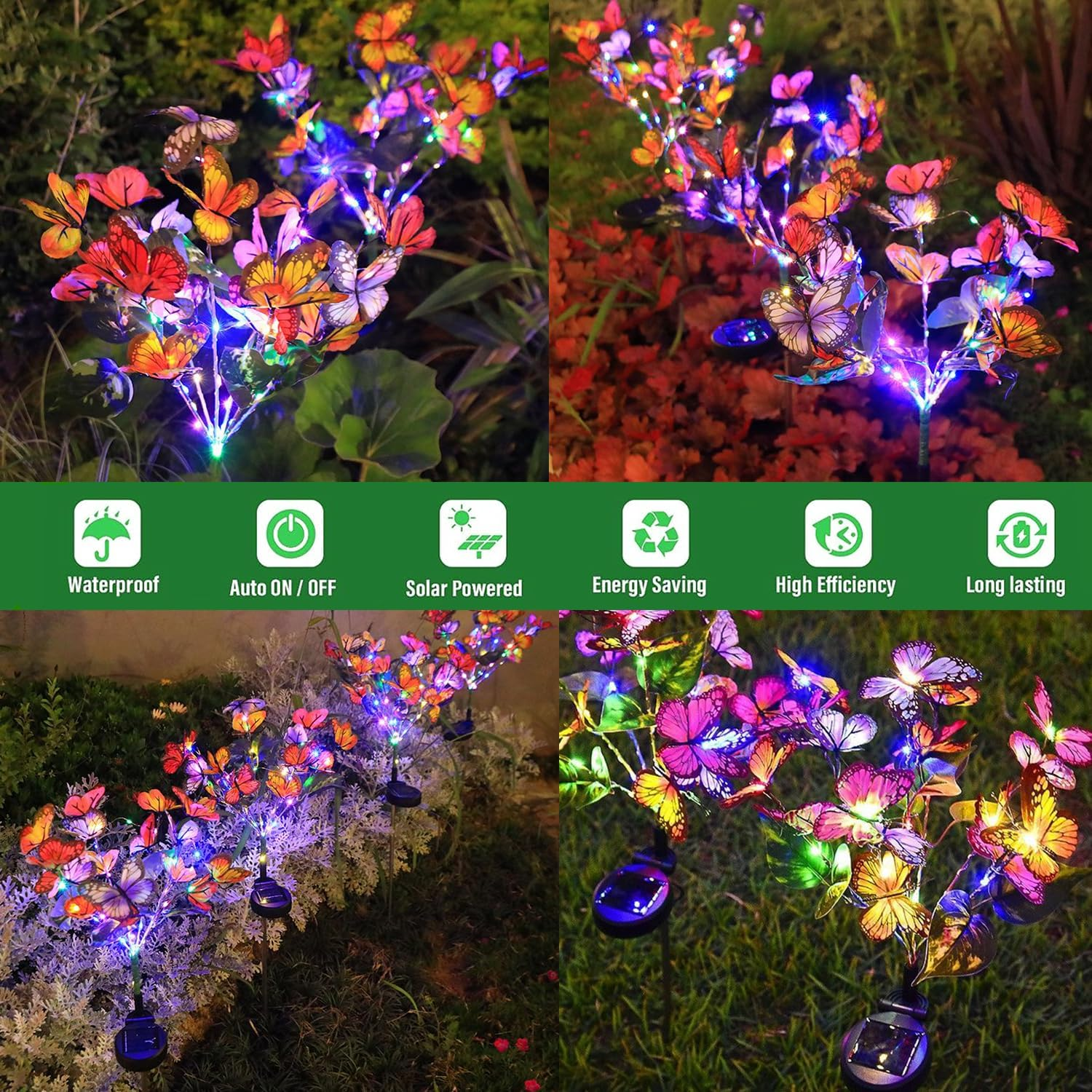 2 Pack 34 Colorful Butterfly Solar Lights, Outdoor Decorative Garden Lights, Color-Changing Design, Waterproof, Solar Powered, Automatic On/Off Yard,And Pathway