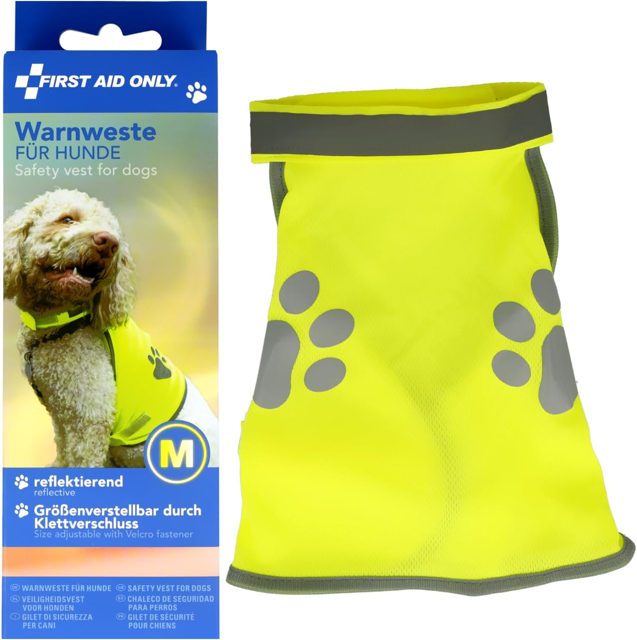 First Aid Only P-91914 00 Dog Safety Vest Yellow Size M | Reflective Vest for Dogs with Reflector | Can Be Attached with Fastener | Neck Circumference: 42-50 Cm, Chest Circumference: 50-68 Cm | 100% image number 1