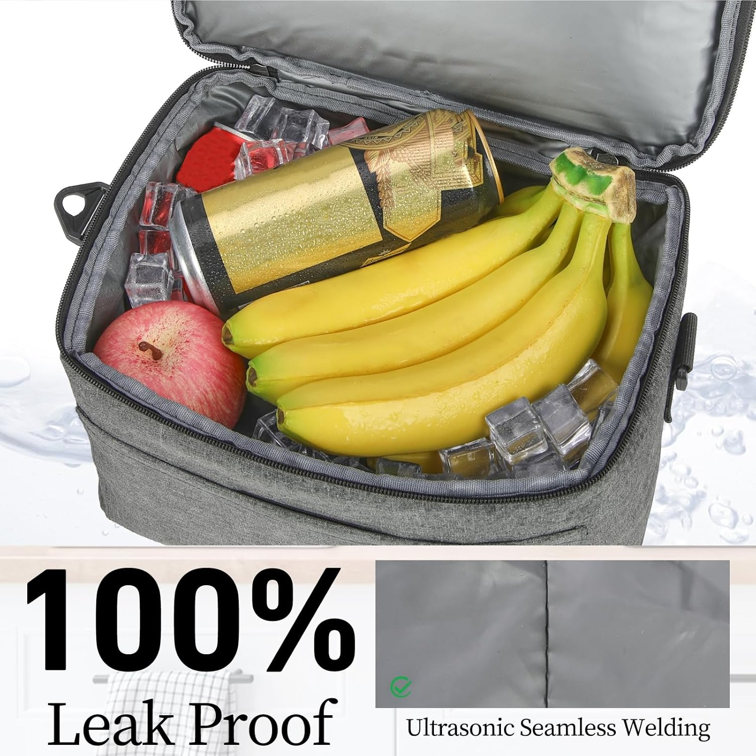 Lubardy 2PCS Lunch Bag, Insulated Lunch Bag, Waterproof Reusable Lunch Bag with Removable Adjustable Shoulder Strap,Lunch Box for Men Women,For Outdoor, Picnic, Work,Grey