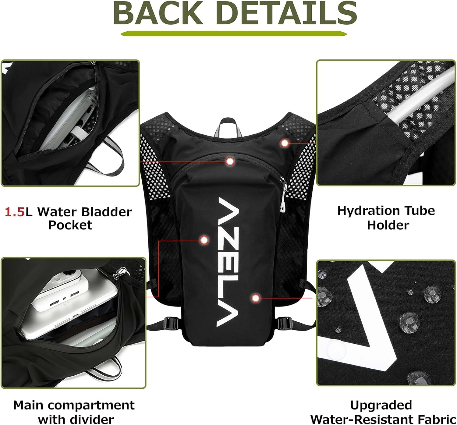 AQIIGOSE Running Hydration Vest, Lightweight Hydration Backpack for Women Men Jogging Trail Race Marathon Cycling Hiking Climbing Camping image number 6