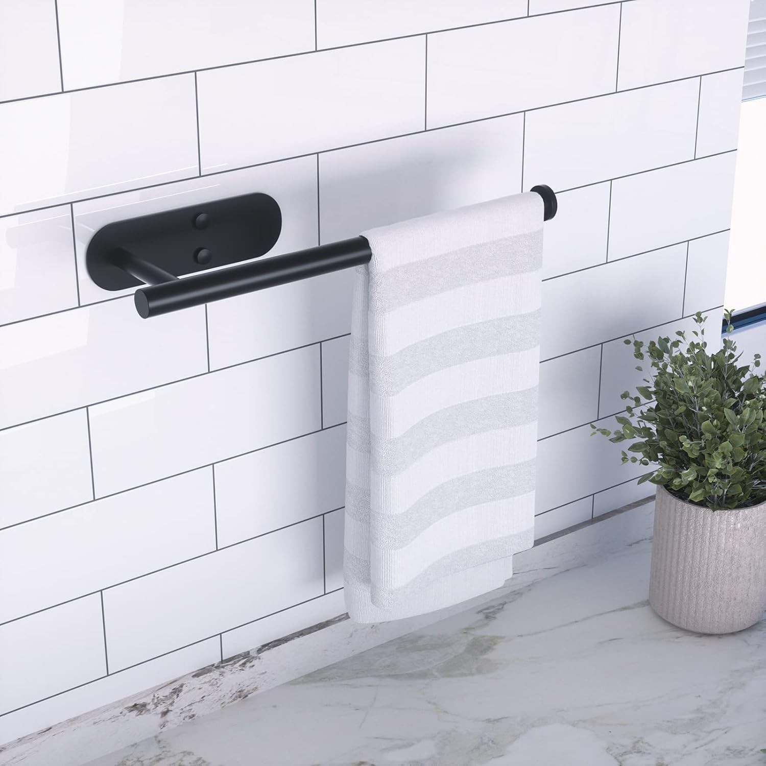 Paper Towel Holder under Cabinet, Self Adhesive Paper Towel Holder for Kitchen Wall Mount SUS304 Stainless Steel Holder under Counter Hanging Towels Kitchen Organization (Black) image number 6