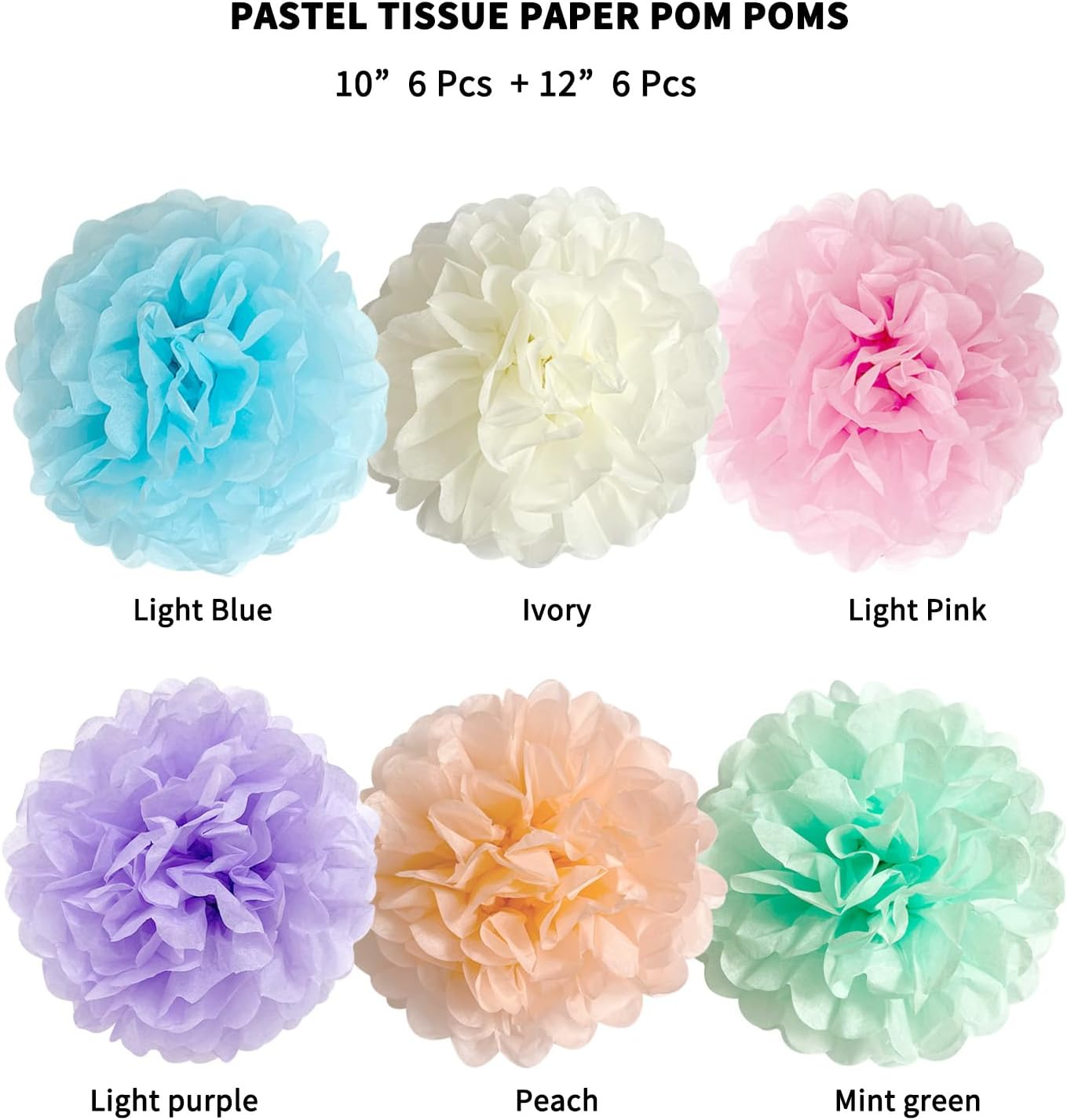 ANSOMO Pastel Tissue Paper Pom Poms Party Decorations Rainbow Ice Cream Easter Macaron Flowers Wall Hanging D&eacute;cor Supplies Birthday Bridal Baby Shower Colorful Pink Purple Peach Mint Green Blue Ivory image number 2