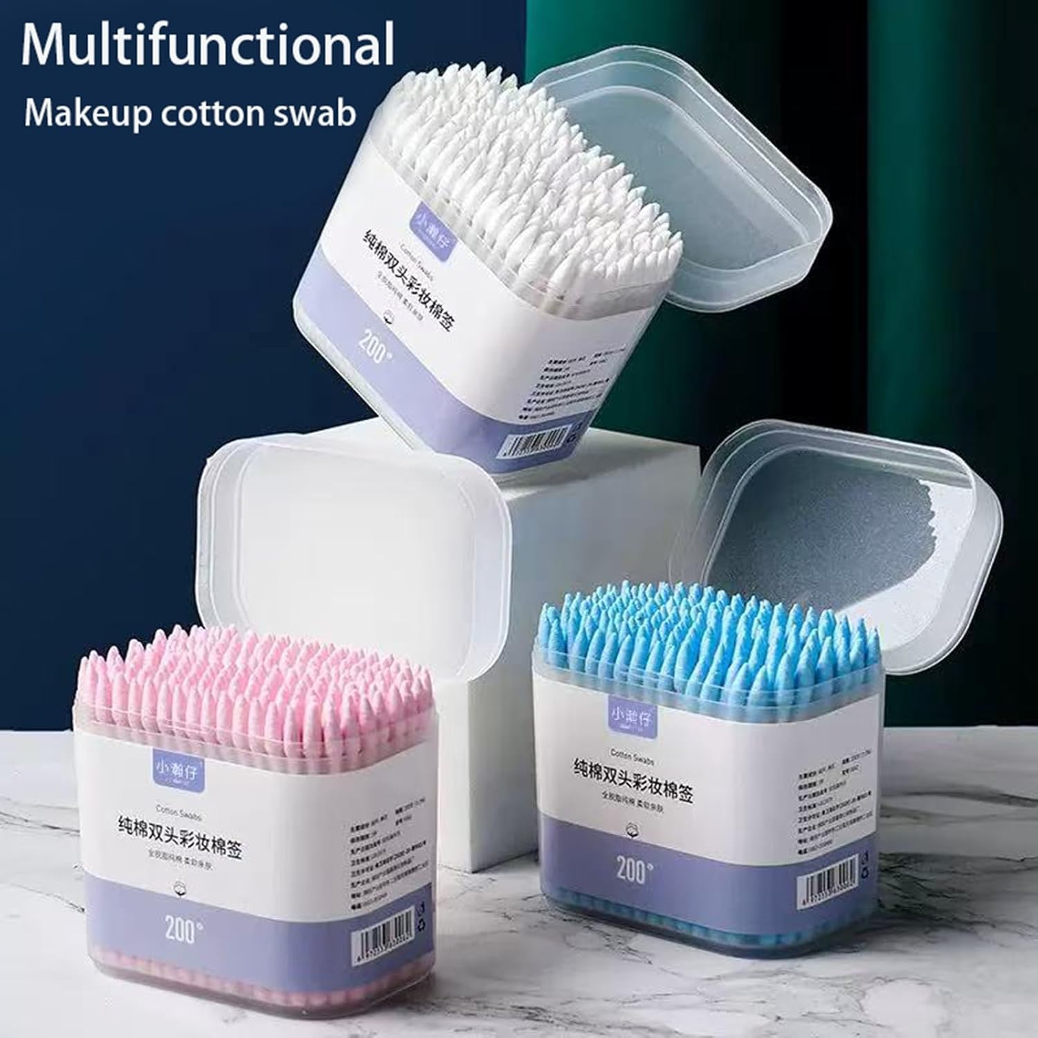 200 Pieces (Tip+Spiral Cotton Swab), Very Suitable for Ear Cleaning, Nail Polish Touch Up, Nail Enhancement, Pedicure, Beauty Applications, Personal Care and Craft Projects (Blue) - Blue image number 2