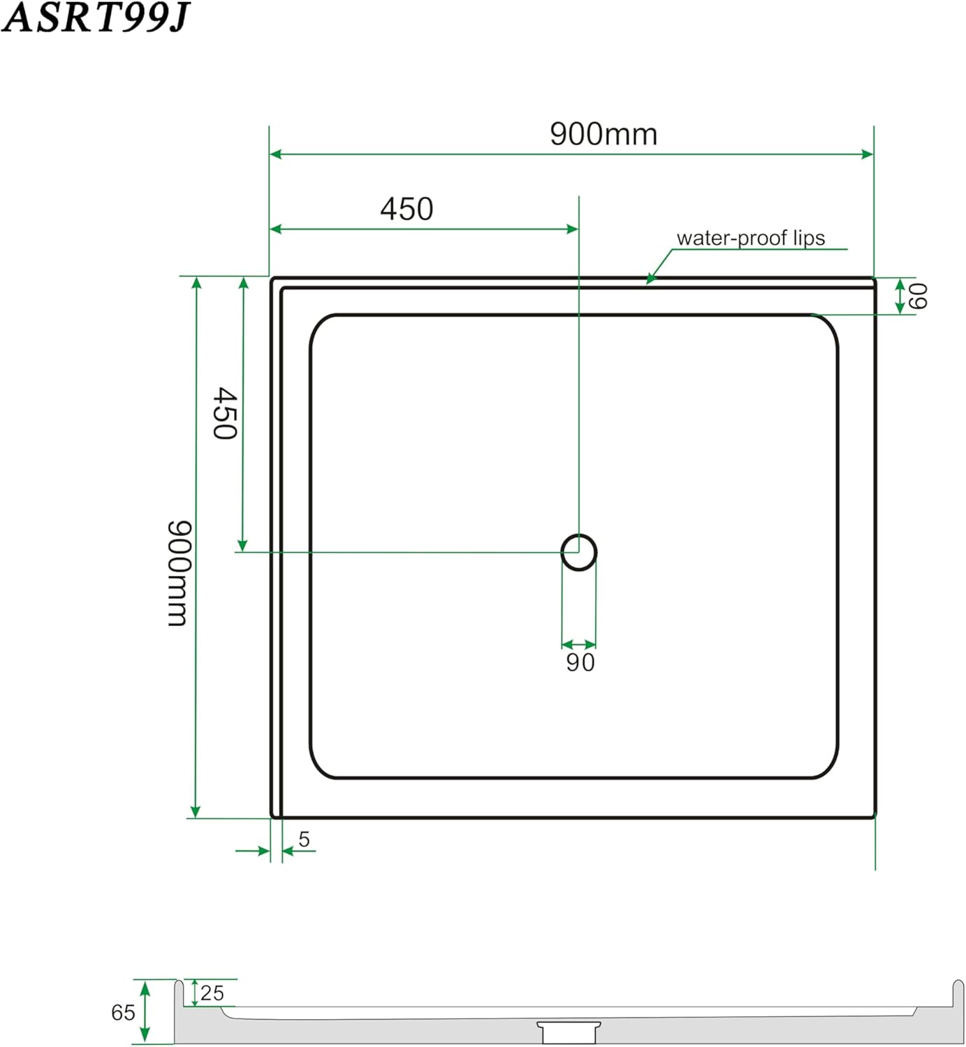 ELEGANT Square Shower Base Durable Acrylic Fibreglass Shower Tray, 900X900Mm image number 2