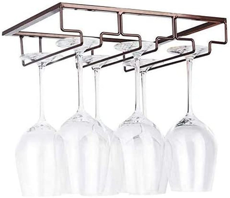 Wine Glass Rack - under Cabinet Stemware Wine Glass Holder Glasses Storage Hanger 2 Pack Metal Organizer for Bar Kitchen 4 Rows Gold