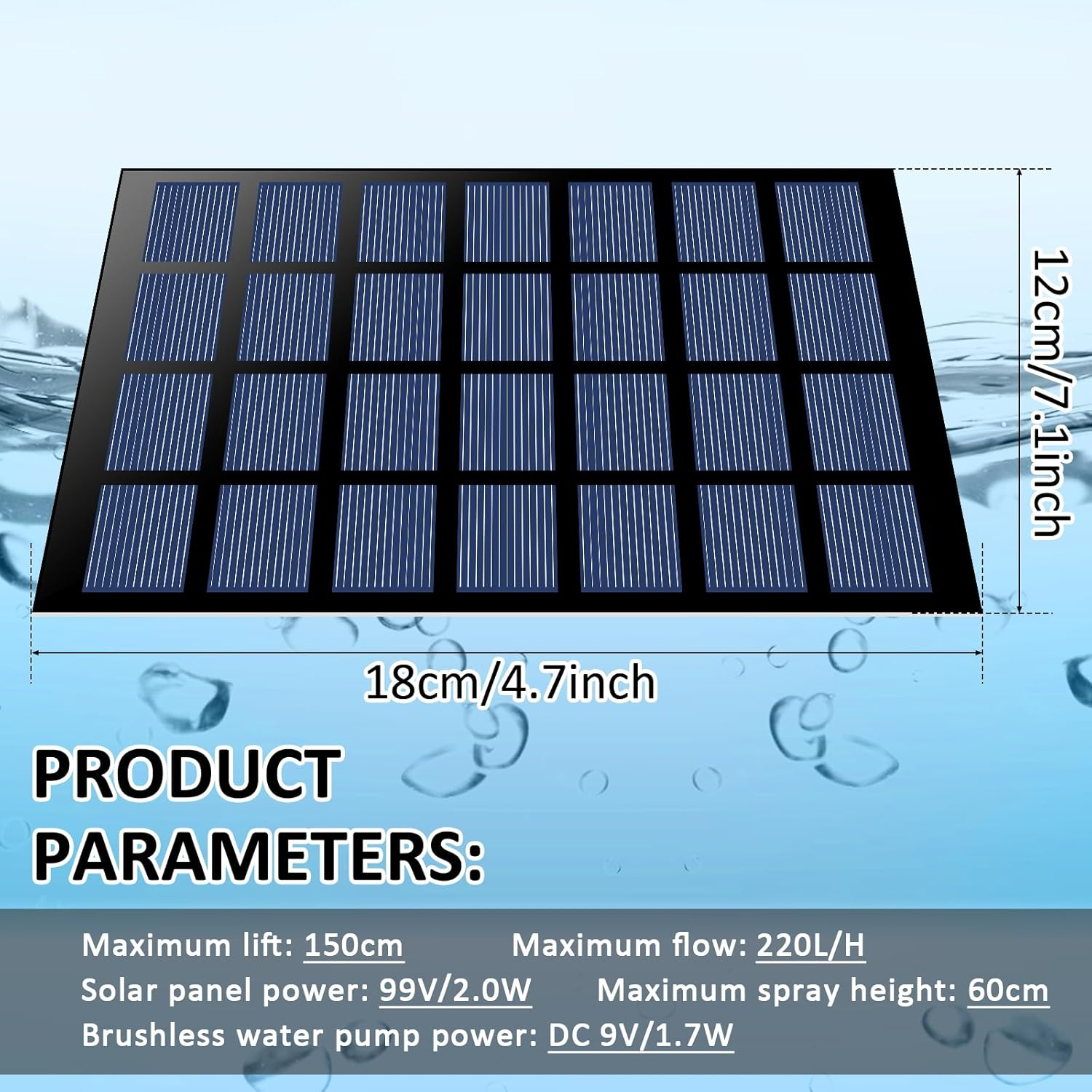 Solar Bird Bath Fountain Pump, 9V 2W Bird Bath Fountain Pump with 6 Different Nozzles, Free Standing Floating Solar Powered Water Fountain Pump for Bird Bath, Garden, Pond, Pool, Outdoor