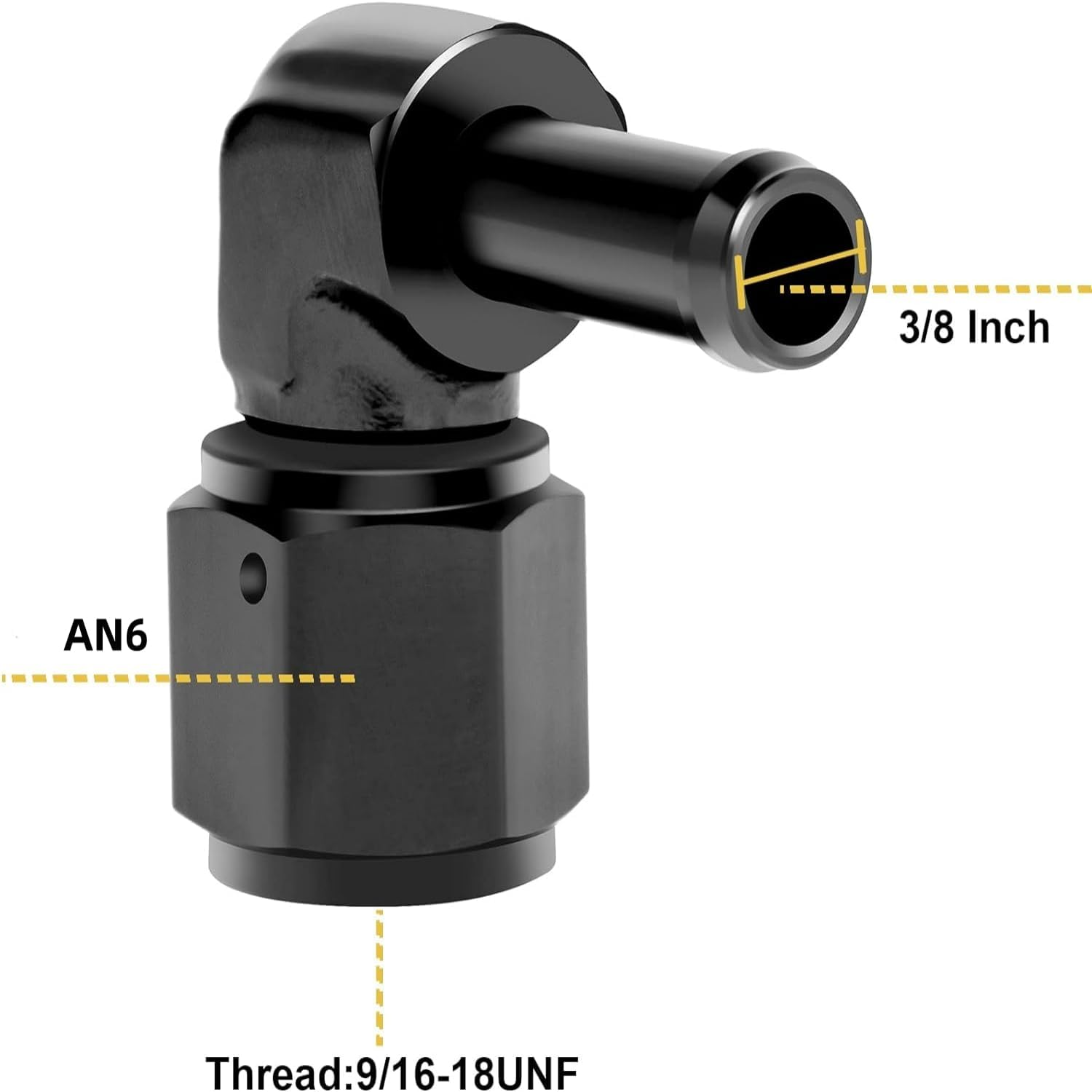 AN6 Female to 3/8 Barb Fitting Adapter 90 Degree Swivel Aluminum Oil Fuel Line Hose Connector (Black, 3/8) image number 4