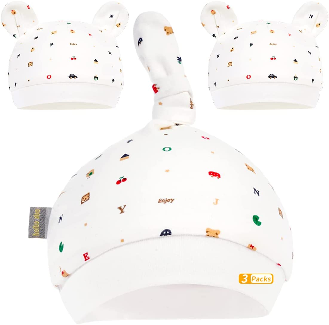 3 Stcke Neugeborene Brenmtzen Krankenhausmtze Knotenmtze Bio-Babymtzen Unisex Baumwolle Schne Babymtzen 0-6 Monate image number 1