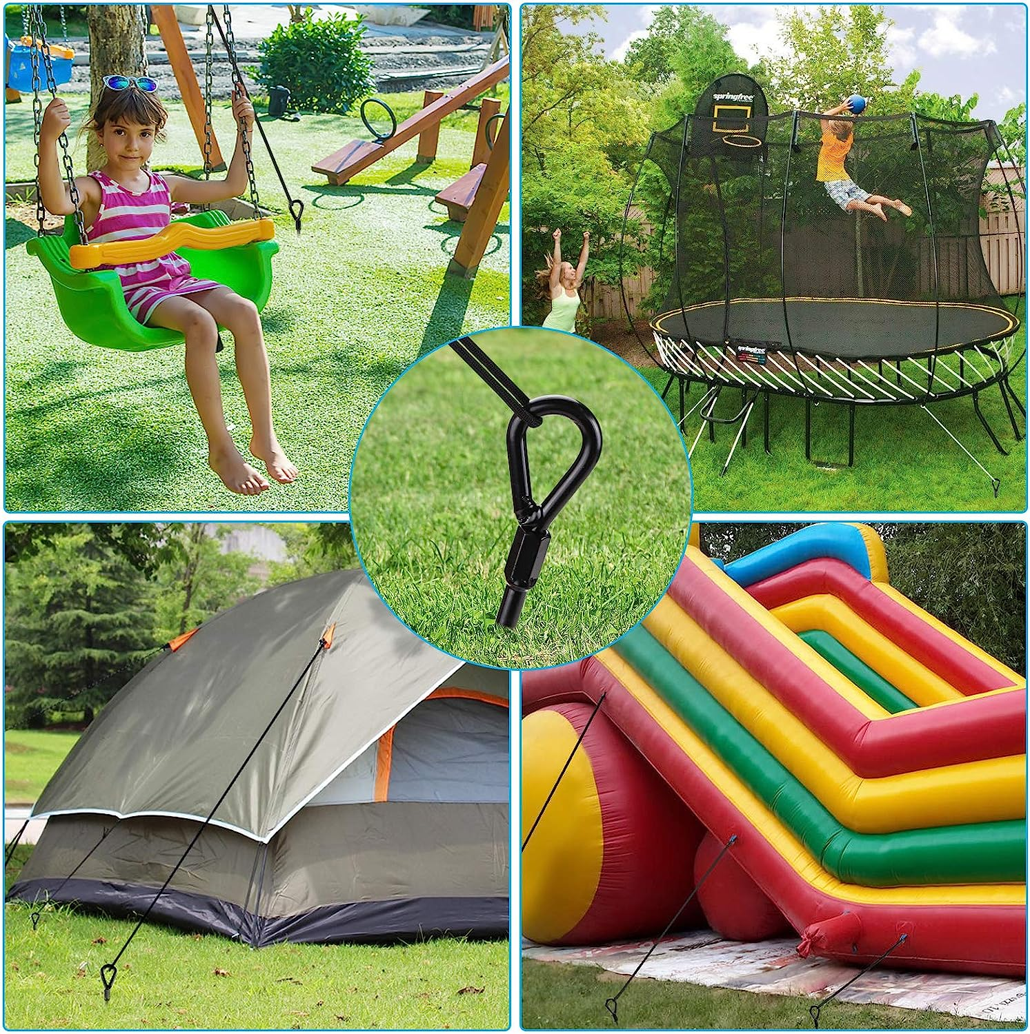 Ground Anchors, Agptek 4 Packs Ground Anchor Kit with 15 Inches Long and 0.5 Inches Thick, Ground Anchors Heavy Duty Great for Tents, Canopies, Sheds, Trampoline and Swing Sets image number 2