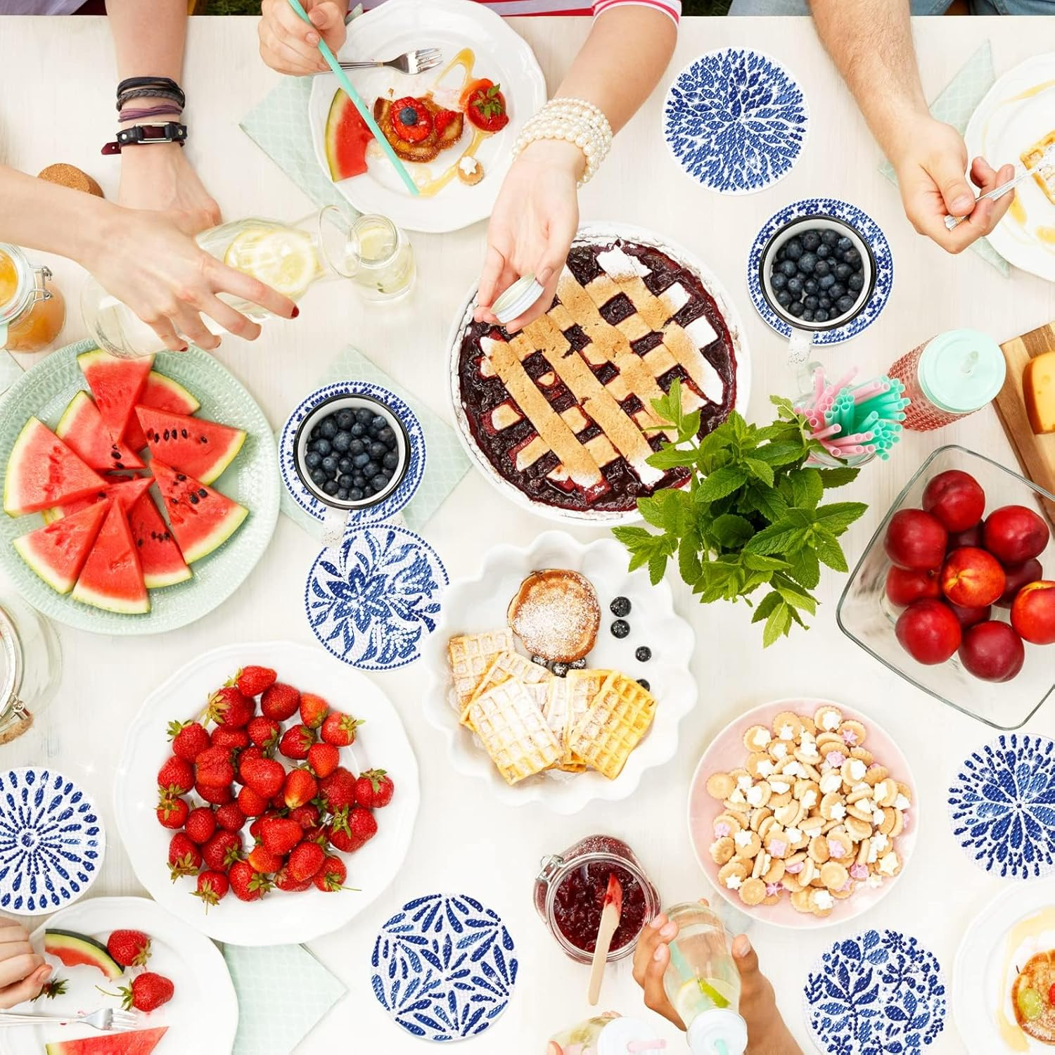 8 PCS Diamond Painting Coasters Kit with Holder - Blue Watercolor Indigo DIY Art Coasters for Beginners, Adults, Kids - Crafts Supplies image number 6