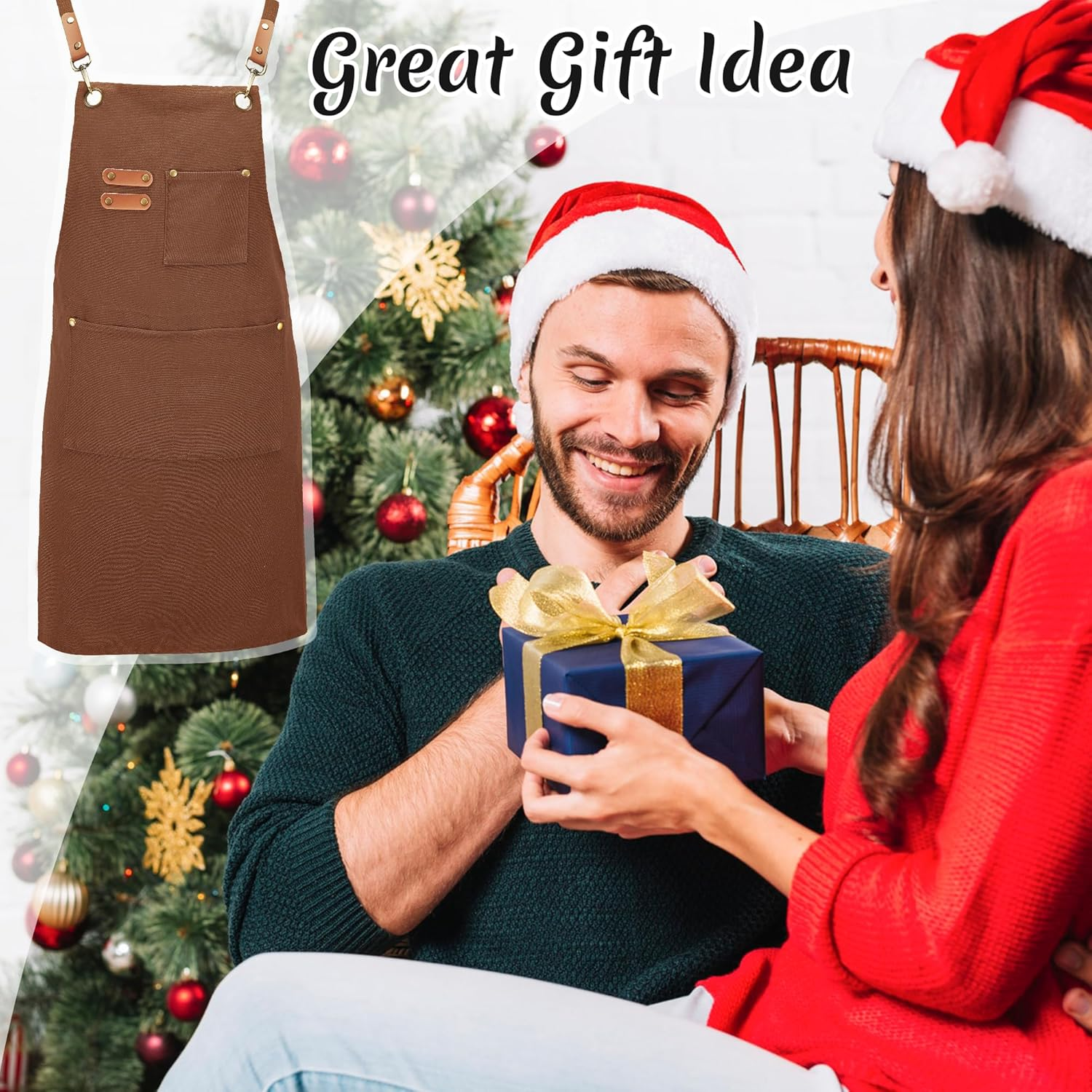 Canvas Aprons, Work Aprons for Men Women, Adjustable Chef Aprons with 3 Pockets, Apron for Servers Kitchen Artist Painting image number 5