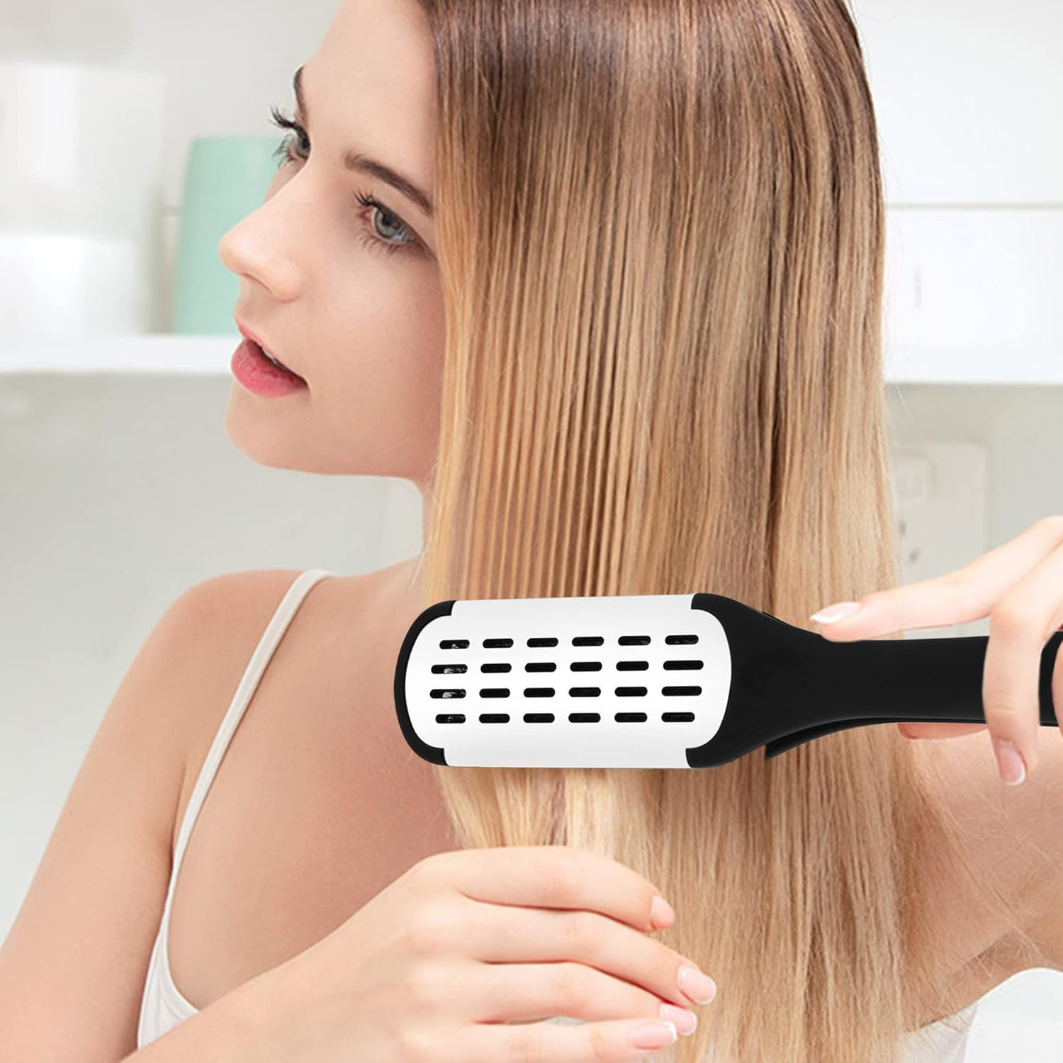 Ccbeauty Boar Bristles Clamp Hair Brush Hair Straightener Clamp Comb Hair Detangler Brush Hair Styling Tool Double Sided Brush for Hair - Matte Black image number 7