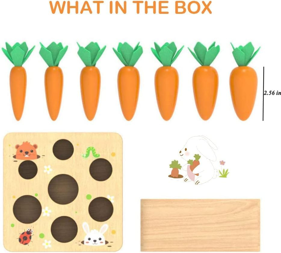 Baby Wooden Toy from 1 Year Old, Motor Skills for Boys and Girls, Montessori Sorting Game, Wooden Puzzle, Carrot Harvest, Educational Toy for Children as a Birthday Gift image number 2