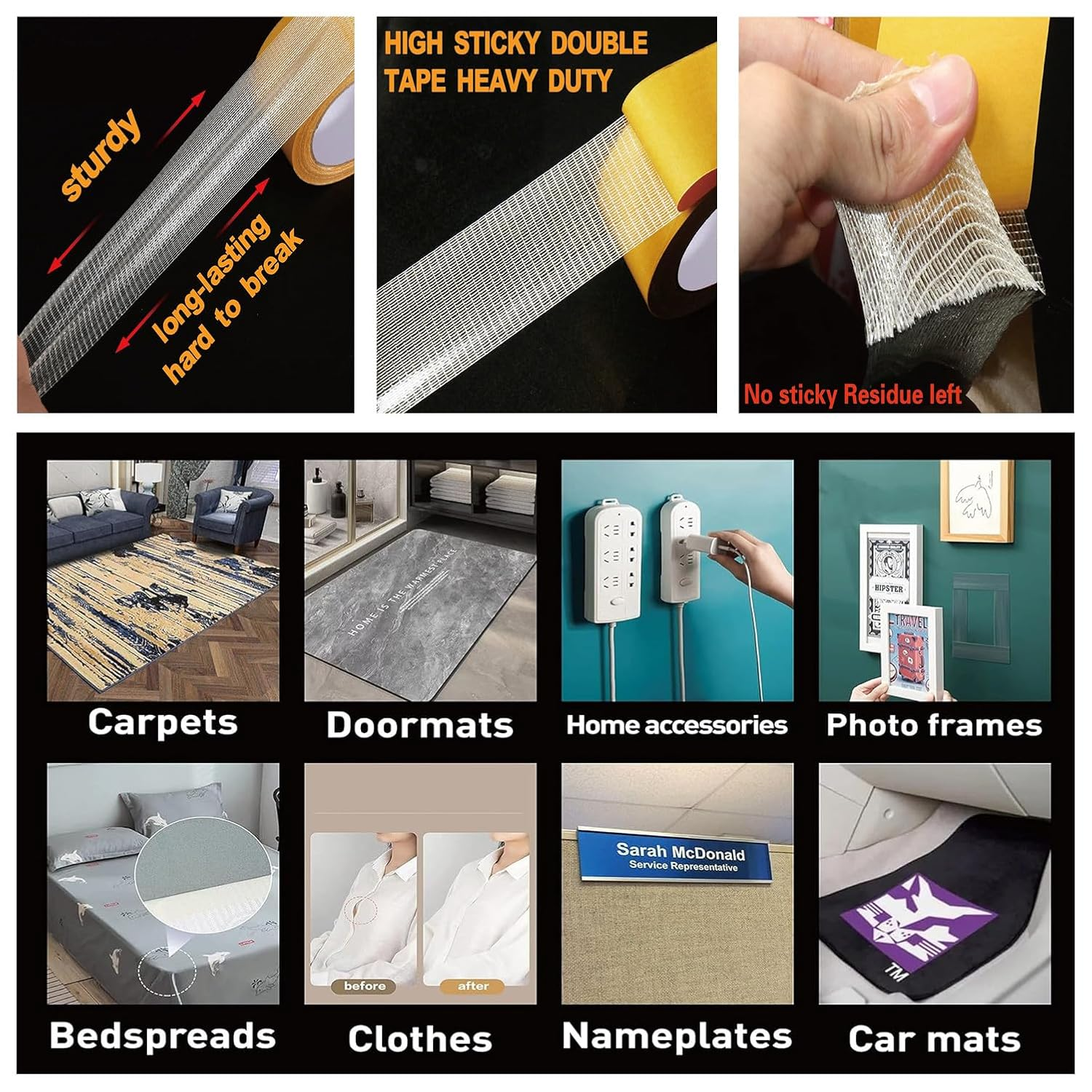 Double Sided Tape Heavy Duty, Universal High Tack Strong Wall Adhesive with Fiberglass Mesh, Super Sticky Resistente Clear Tape, Easy Use Mounting Tape - 2Inx66Ft(20M) image number 4