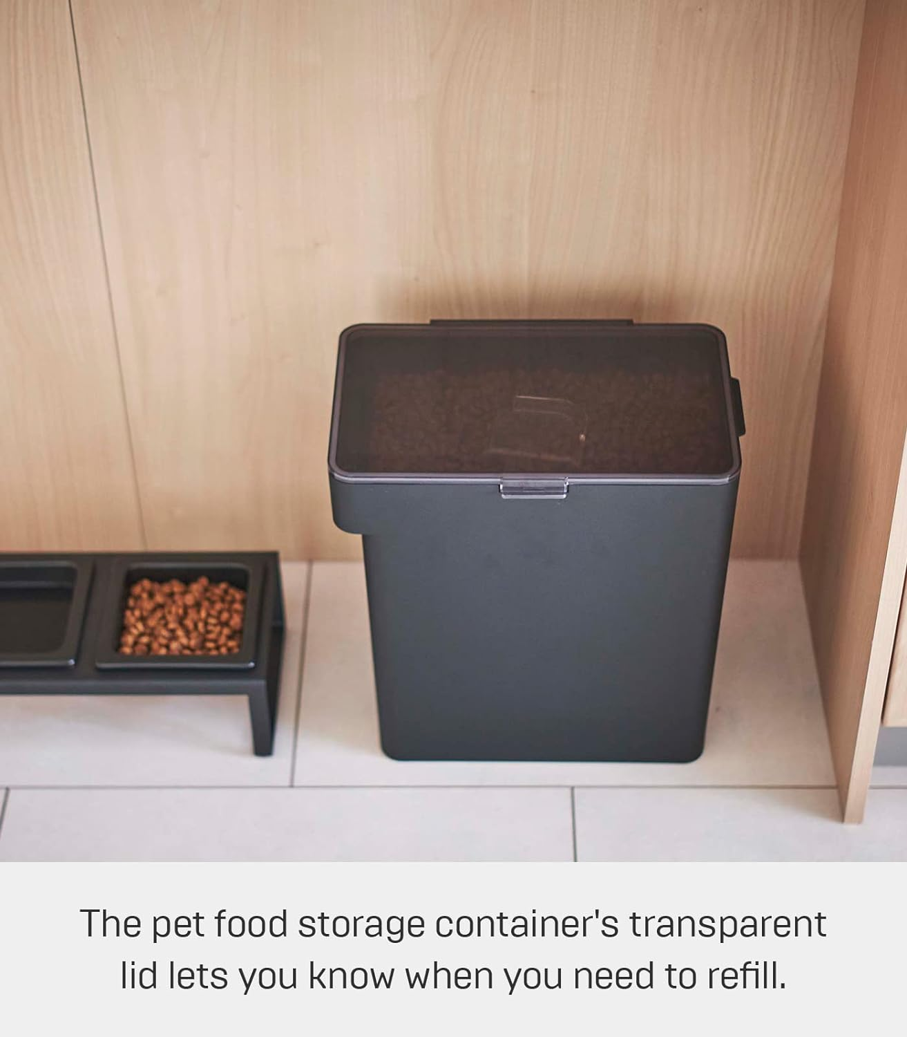 Yamazaki Home Airtight Food Storage Container (15 Lbs Plastic | Large | Pets, Black image number 6