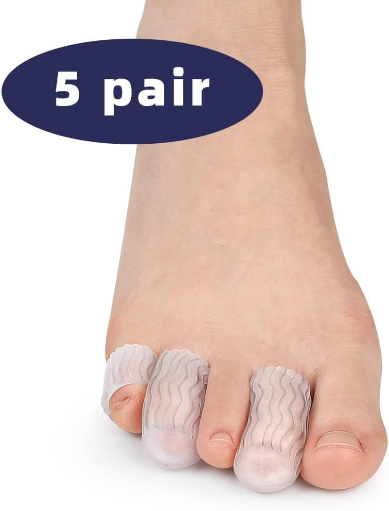 5 Pair Toe Protector Gel Cover Cap Pain Relief Preventing Blisters Corns Nail Tools Foot Care Toe Separators (Translucent)