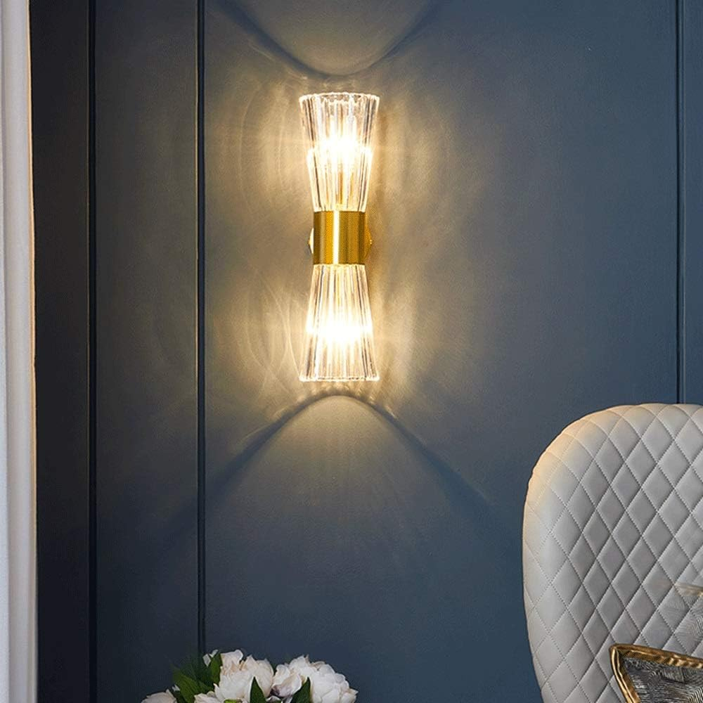 Postmodern Crystal Wall Light, Indoor Brass Wall Sconce Lamp, E14 Wall Lighting Fixtures Headboard Lamps for Living Room Bedroom Bedside Stairs Hallway, E14 Socket XXZ