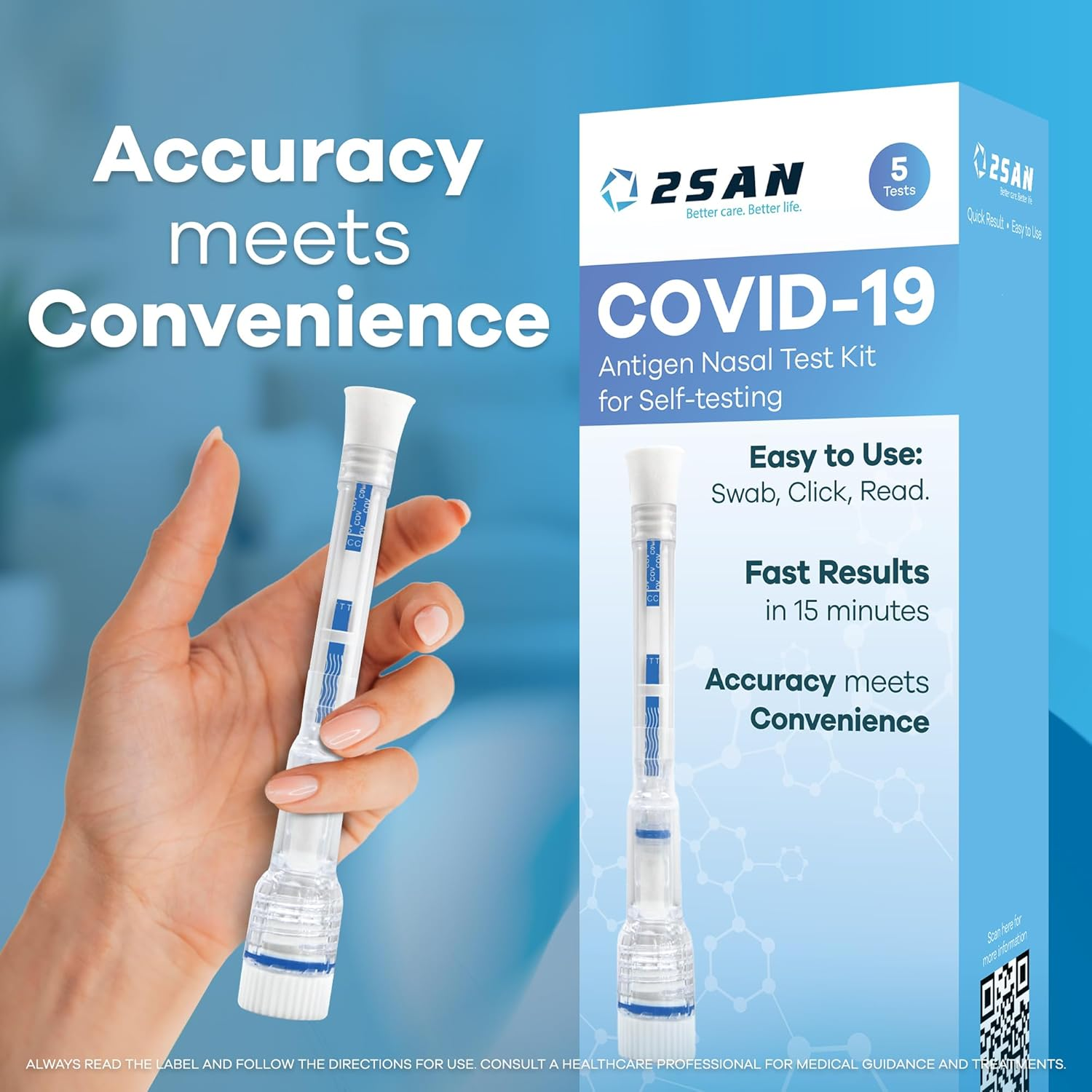 2San Covid-19 Pen Test, Results in 15 Mins, 5-Pack (5 Tests), Rapid Nasal Swab, Clinically Accurate, Easy At-Home Antigen Test, Discreet, Fast & Reliable image number 3