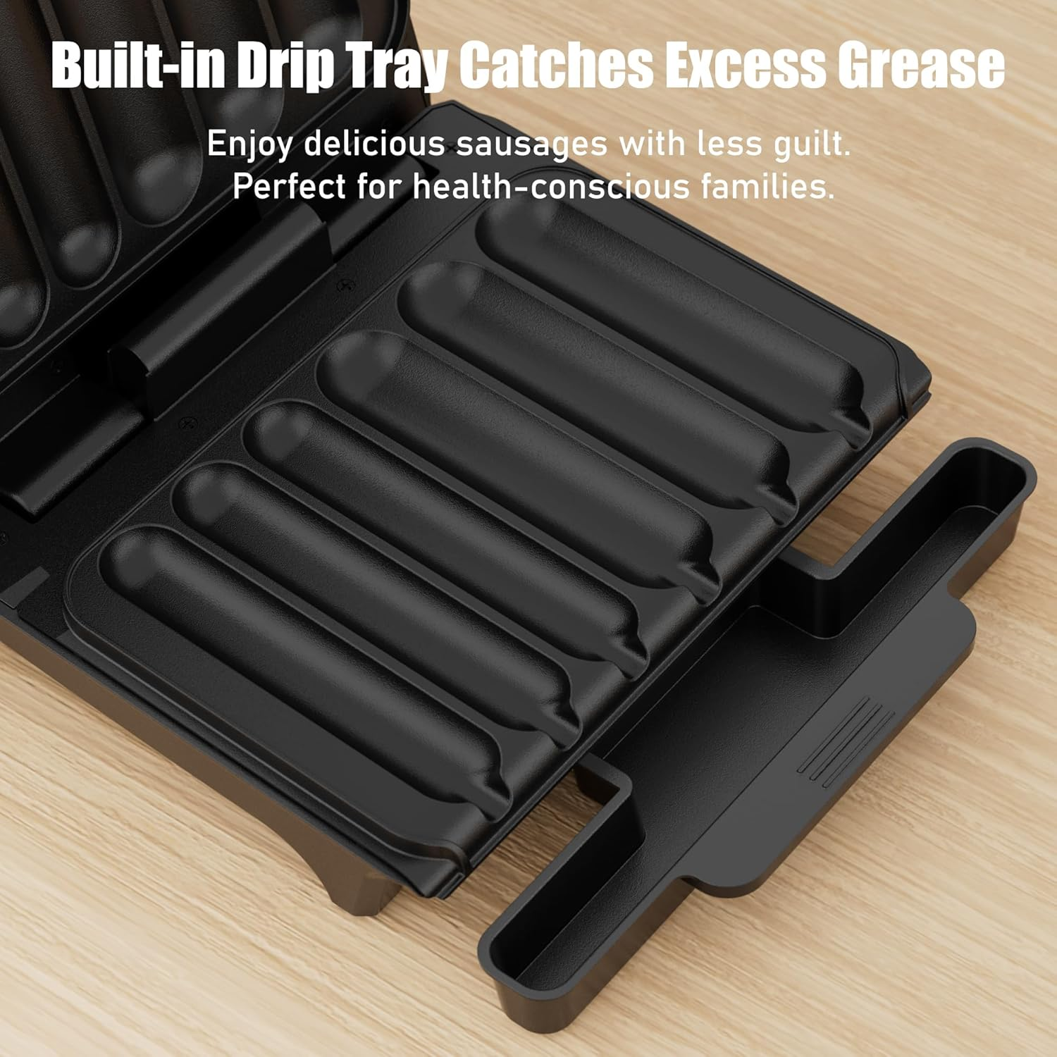 Hot Dogs Machine, Electric Grill with Oil Drip Tray, and Cord Storage, Ideal for Veggie Sausages, BBQ or Sausage, Nonstick Plate for Easy Clean