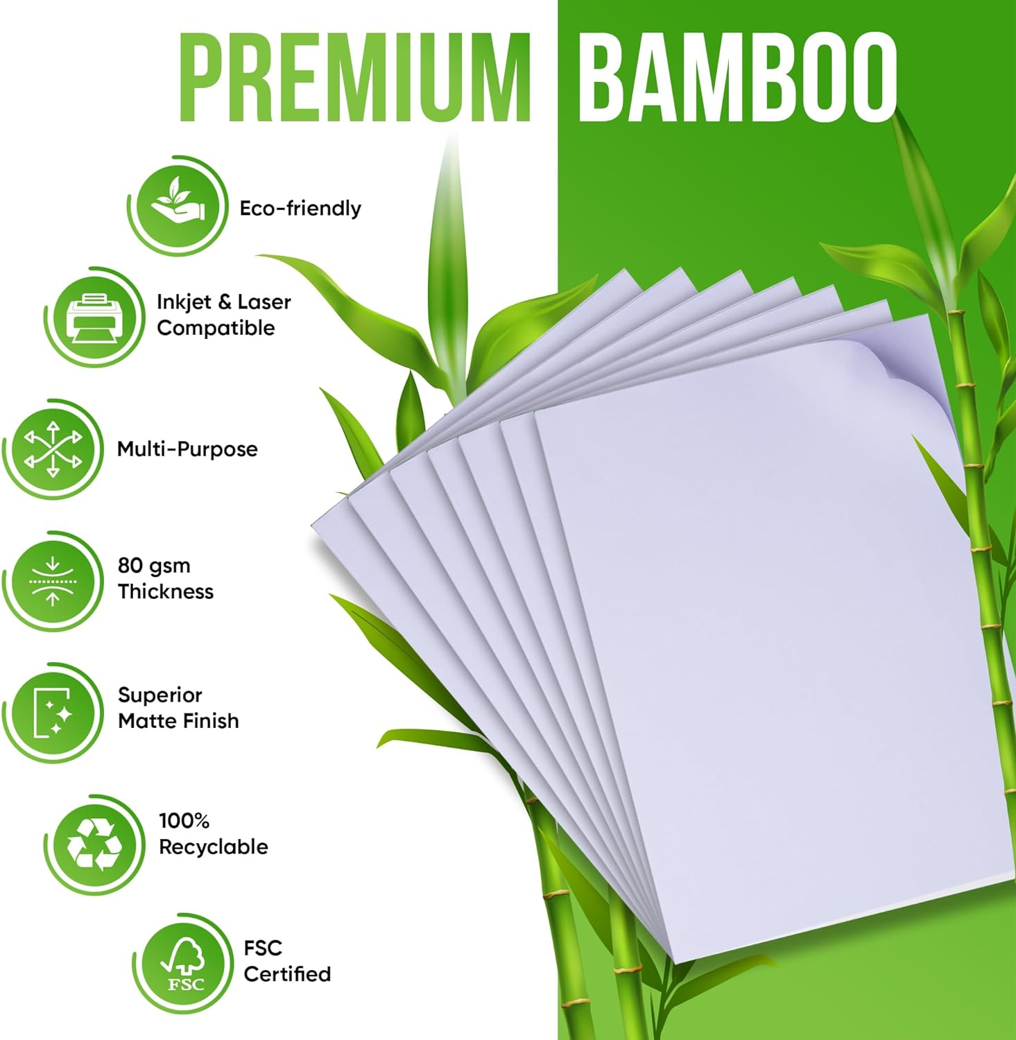 Avarrix Australia Bamboo Copy Paper A4, 500 Sheets, 1 Ream, 80 GSM, Matte White, Ideal for Home Office and Laser/Inkjet Printers, Eco-Friendly, Recyclable and Sustainable image number 3