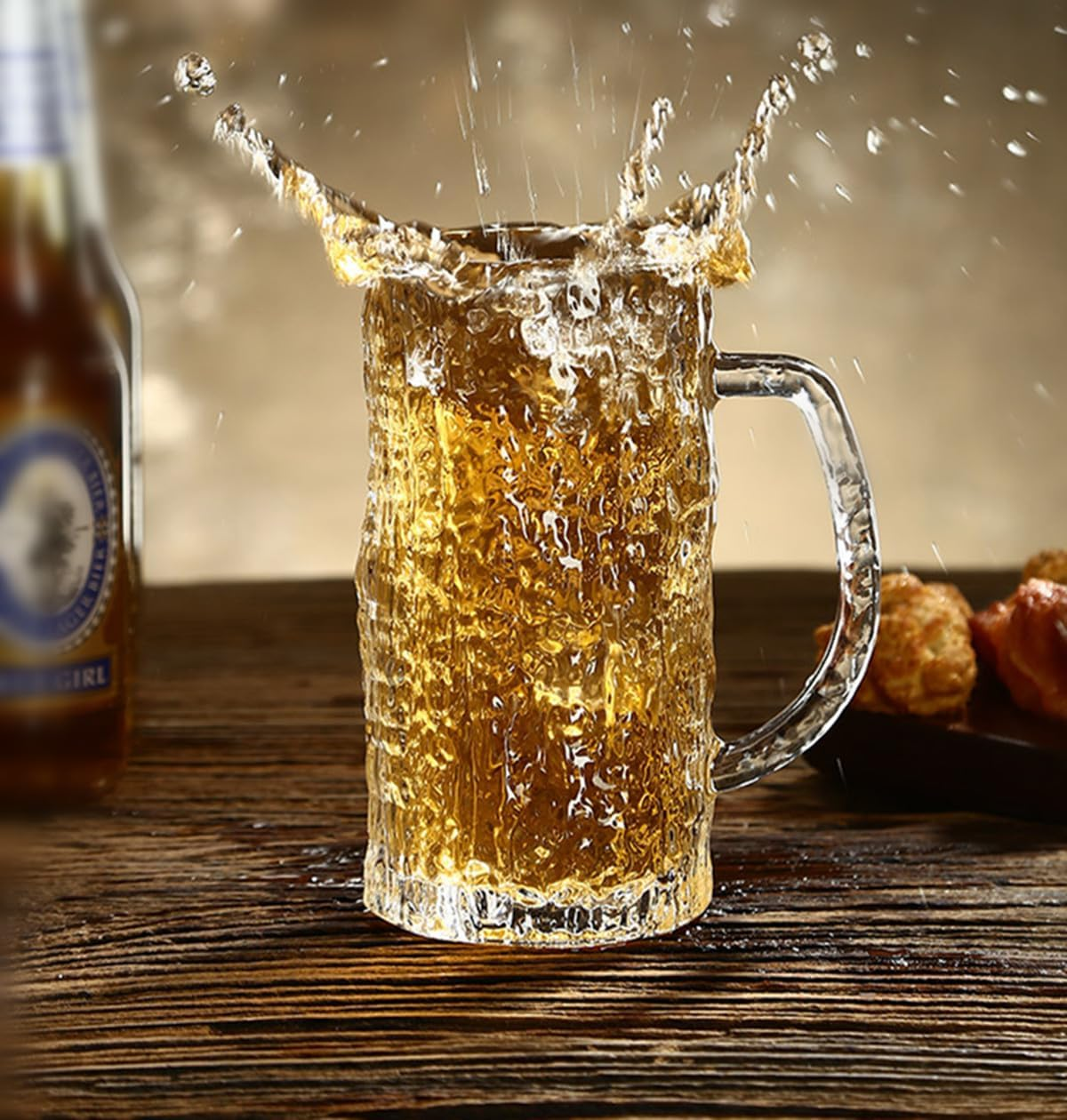 DZGUAI Pub Beer Glass - 485ML, Set of 2, Beer Glass Gift Set, Large Beer Mugs, Premium Glassware,Glacier Pattern Glass Cups image number 3