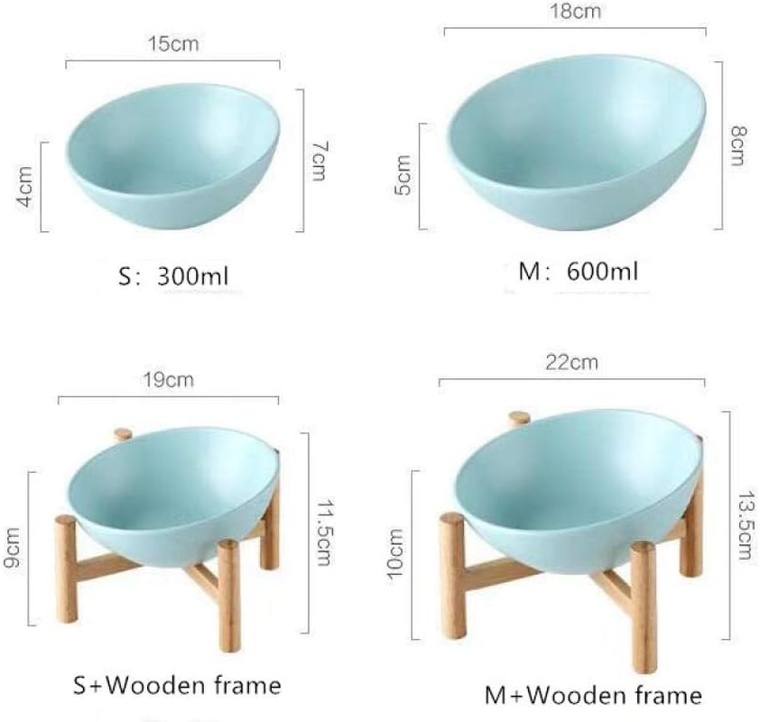 Dog Bowls and Dishes Orange Ceramic Pet Feed Bowl Cat Dog Bowls Tilted Elevated Raised Pet Bowl with Wood Stand Feeder for Dogs Cats 600Ml image number 4