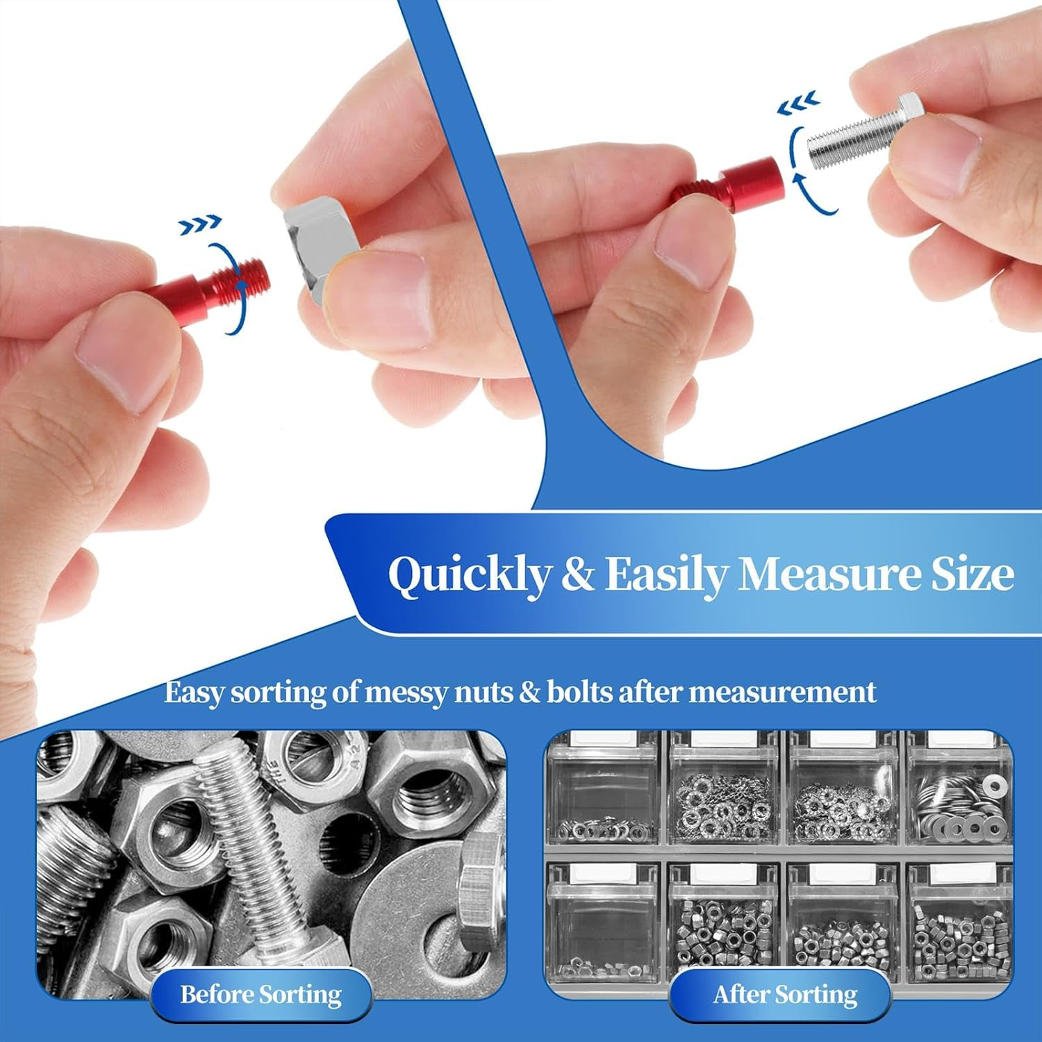 Amagogo 44Pcs Nut and Bolt Thread Checker Bolt and Nut Identifier Gauge Box Male/Female Gauges image number 2