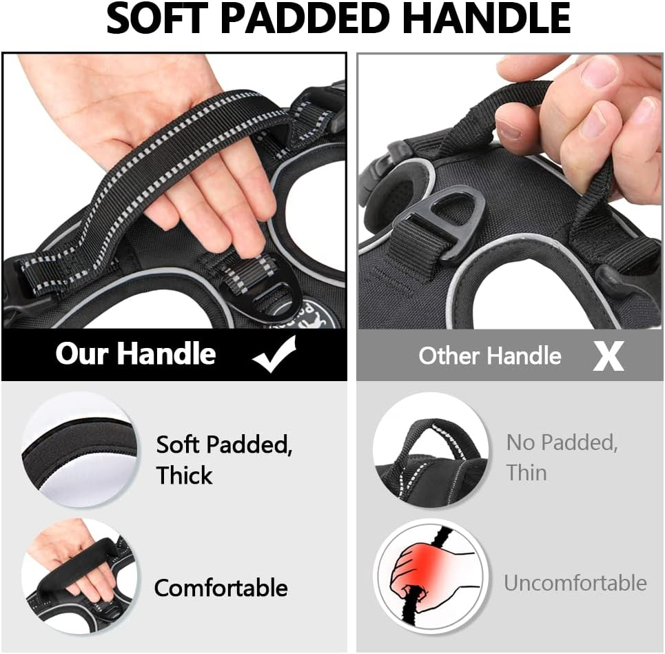 Poypet No Pull Dog Harness, No Choke Reflective Oxford Outdoor Vest, Adjustable Pet Harnesses with 2 Leash Clips, Easy Control Padded Handle for Small Medium Large Dogs (Black,S) image number 3