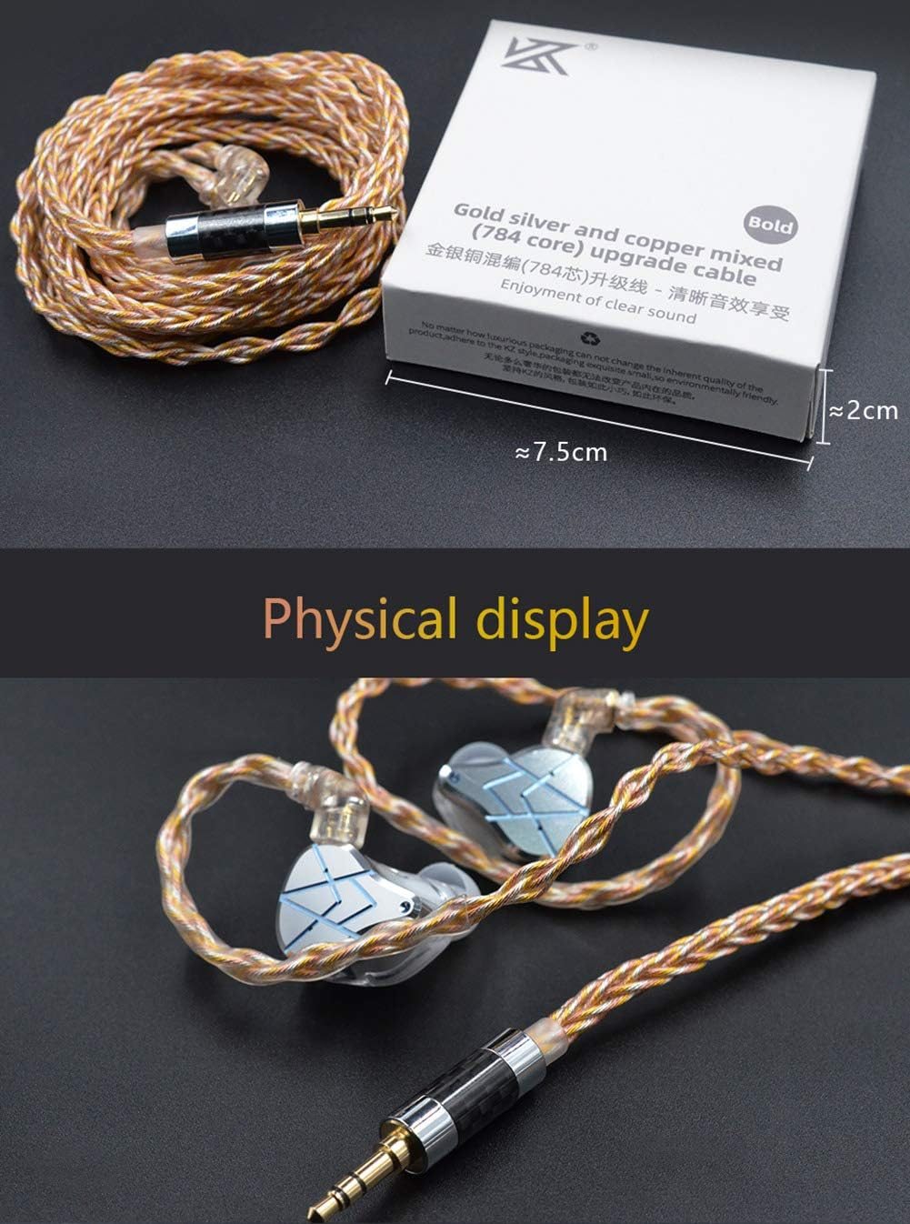 KZ Gold Silver and Copper Mixed (784 Cores) Upgrade Cable, Hifi Audio 0.75MM 2PIN Replacement IEM Earbuds Wire Compatible with C PIN Headphone image number 2