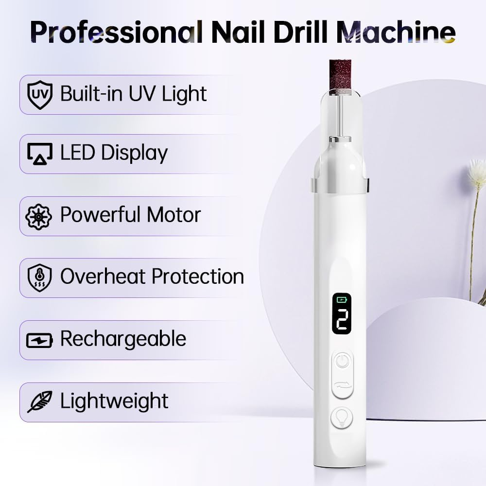 Professional Electric Nail Drill Machine Kit, 3 Speed Portable File with 6 Bits for Acrylic Gel Dip Powder Nails, Home and Salon Use image number 3