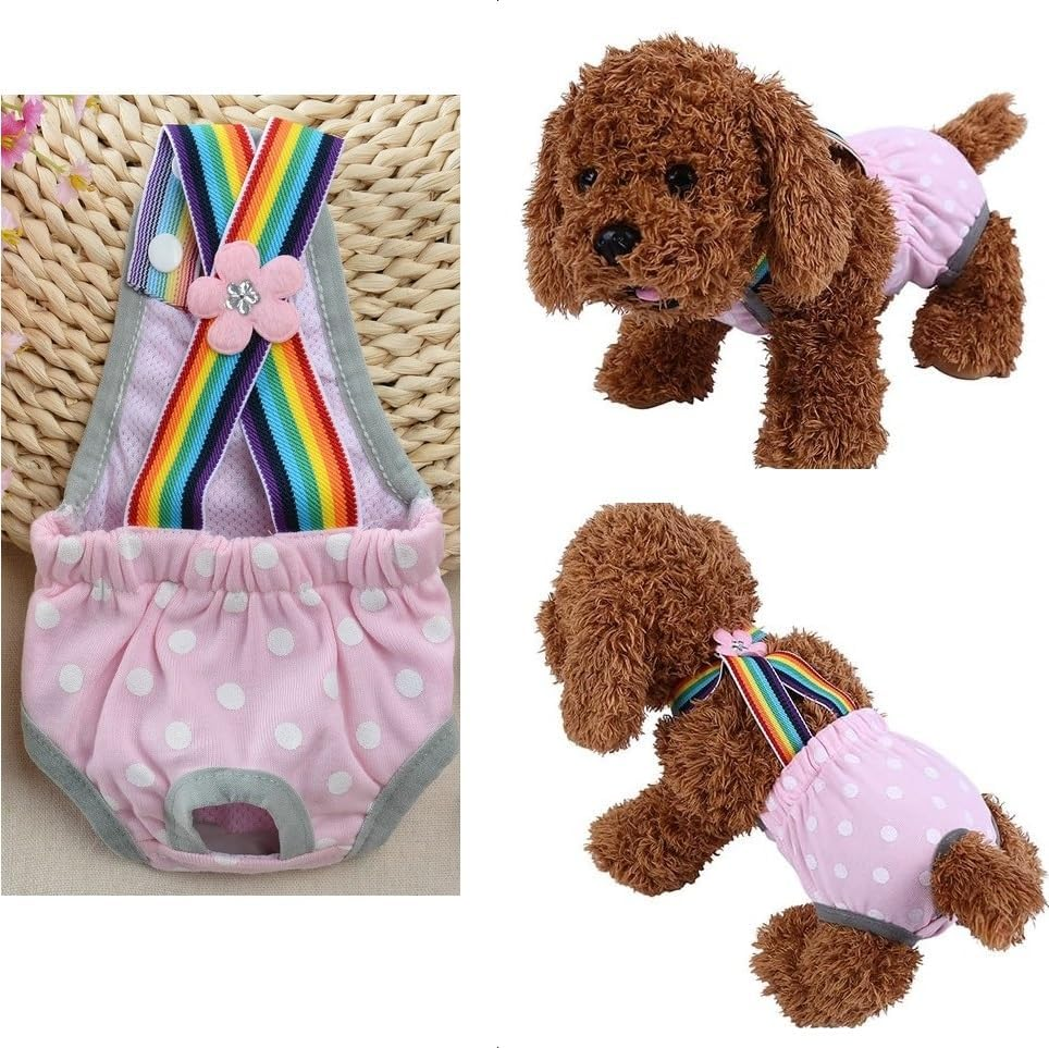 Washable Female Dog Diapers Underwear, Pet Sanitary Pants Cloth Diaper Nappy Covers Underwear Reusable Suspender (Light Pink, M, Count, 1)
