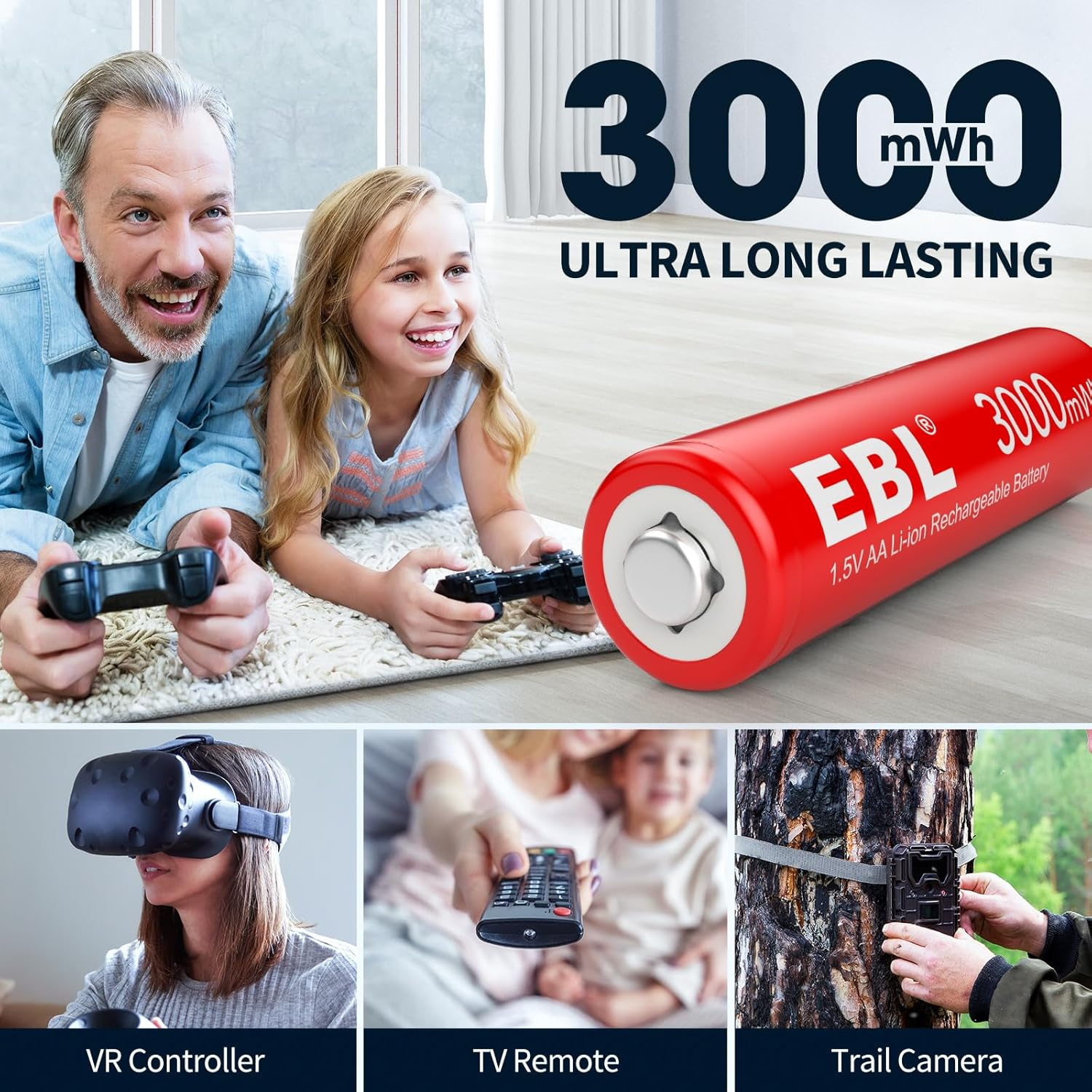 EBL 8 Pack Rechargeable 1.5V AA Li-Ion Batteries with 8 Slots LED Smart Lithium Rechargeable Battery Charger (Old Version) image number 5