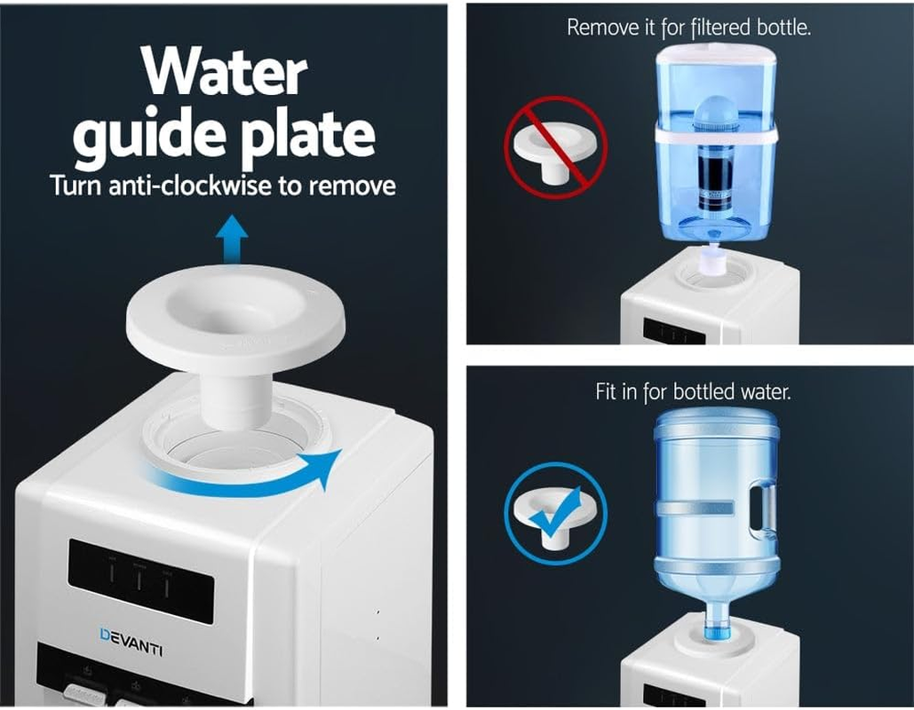 Devanti Water Dispenser Top Loading Cooler for Office Home Living Room Indoor, Portable Cold Hot Chiller Purifier 22L with Filter Bottle, Benchtop White 3 Temperature Settings image number 2