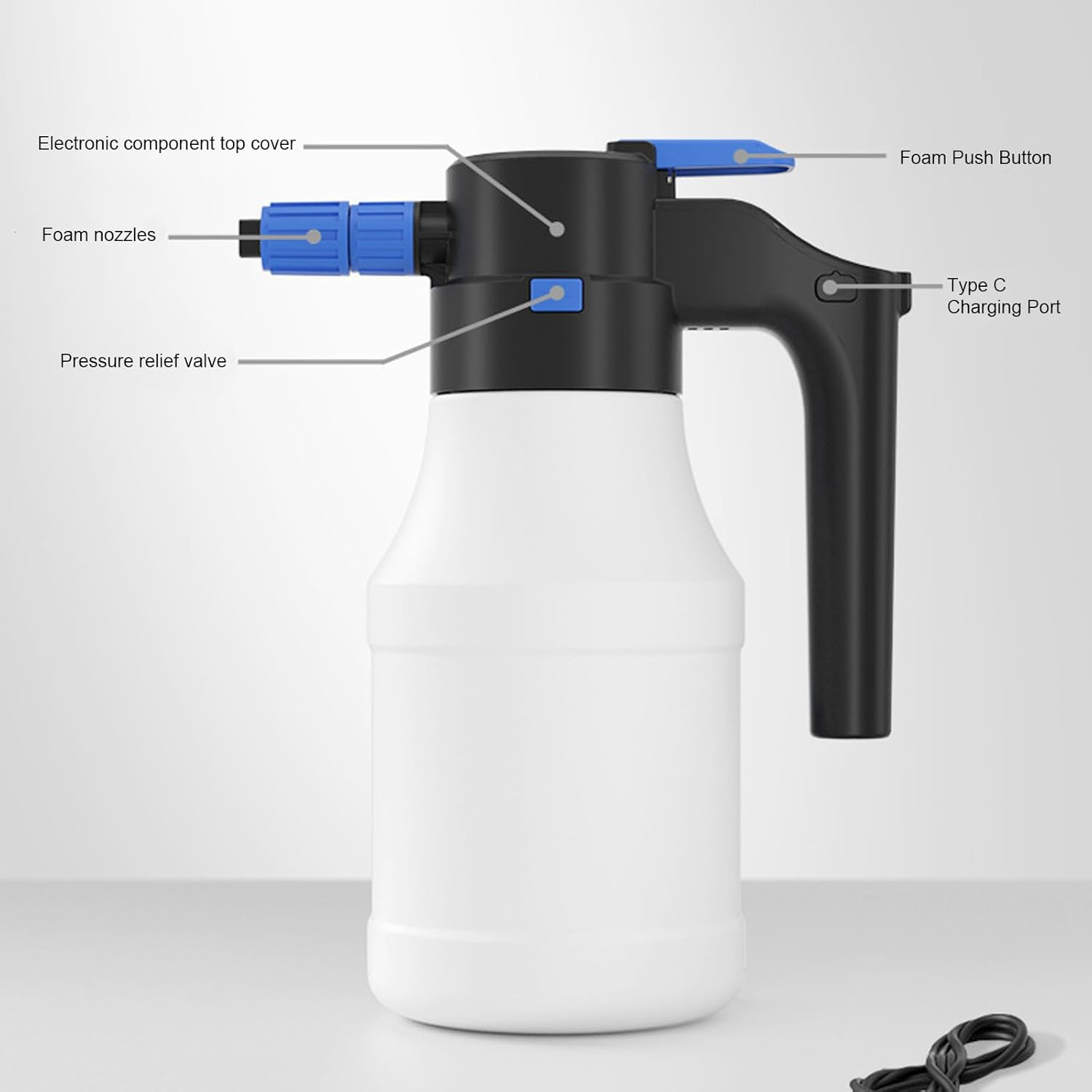 1.5L Electric Foam Sprayer, Rechargeable Car Wash Sprayer, Foam Spraying Kettle for Indoor Outdoor Garden Home Cleaning image number 6