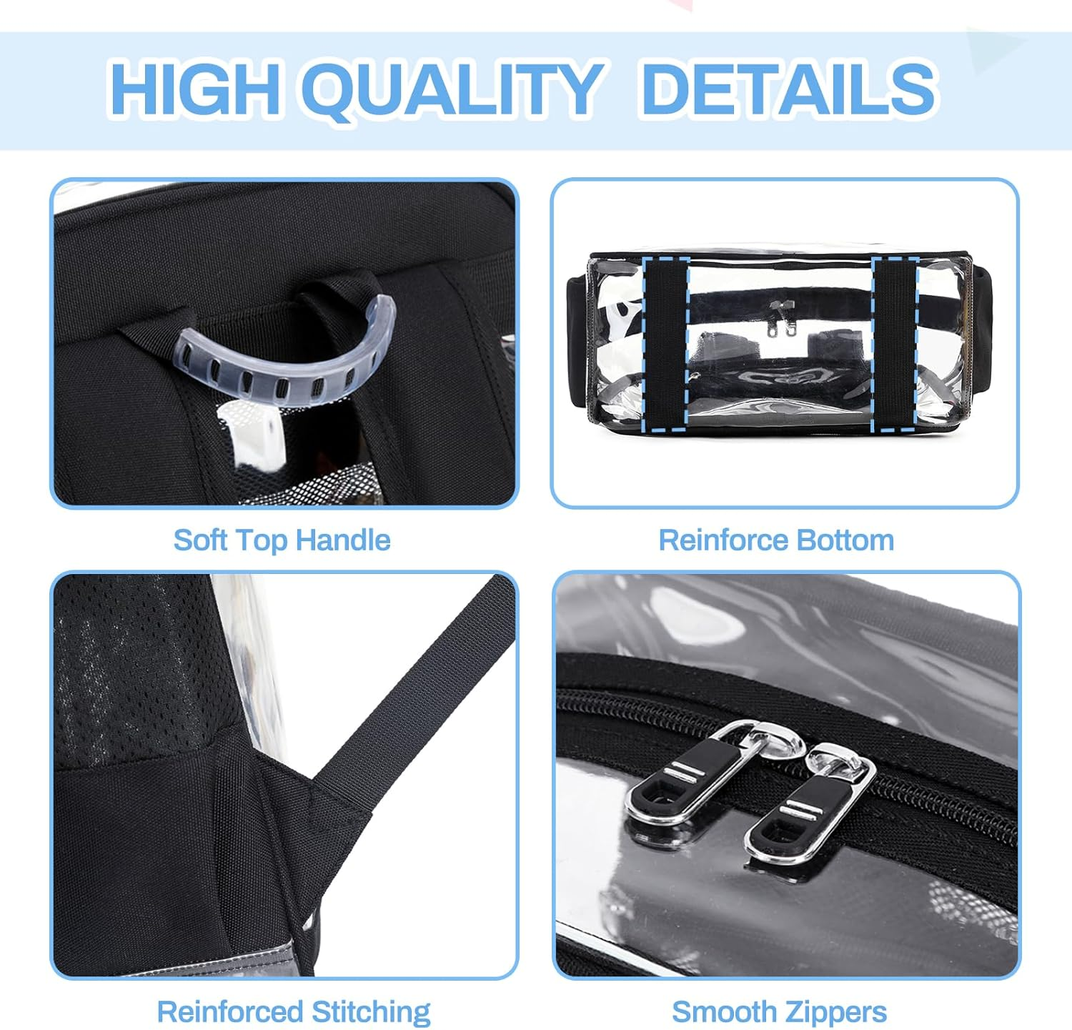 MUSEVOS Clear Backpack, Heavy Duty See through Book Bag for School, College Transparent PVC Bookback Stadium Approved - Blue image number 3