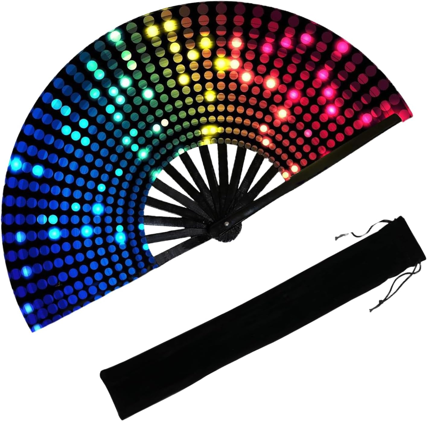 13&lsquo;&rsquo; UV Glow Large Rave Fan for Men Women, Decorative Folding Hand Fan for Party, Home Decoration, Gift, Music Festival Essential, EDM Rave Accessories (Lightspot)