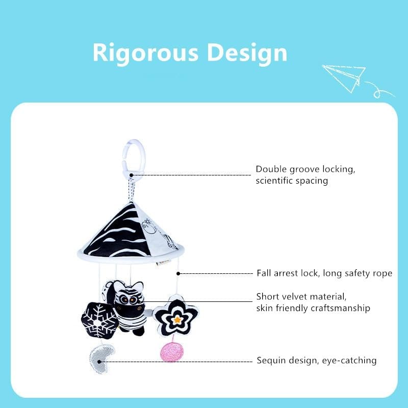 Hanging Baby Toys, Black and White High Contrast Animal Plush Toys with Rattles and Sequins, Stroller & Car Seat Mount, Unisex Children image number 3