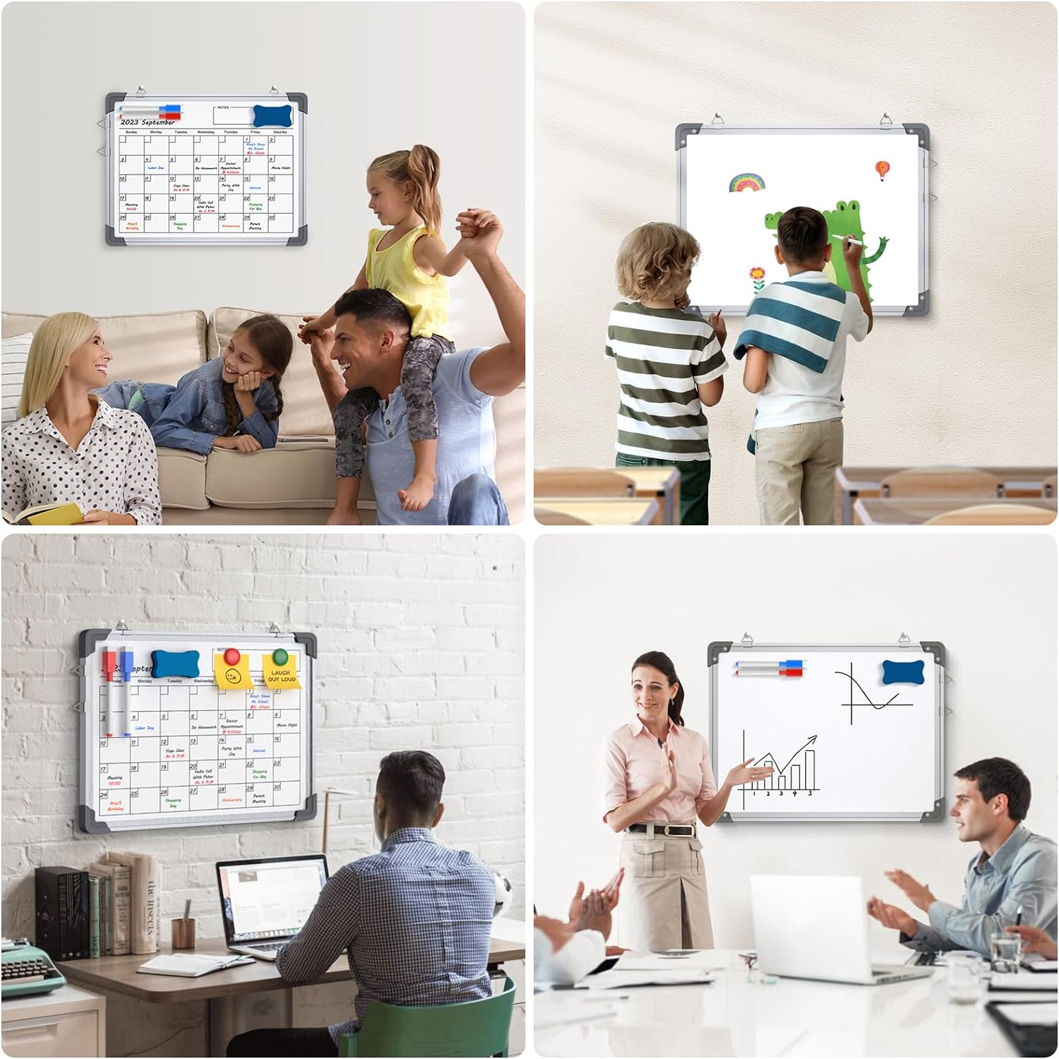 Dry Erase Calendar Whiteboard for Wall, Kwznob 16" X 12" Magnetic White Board Board, Small Wall Monthly Double Sided Boards Student, Home, Office (White) image number 2