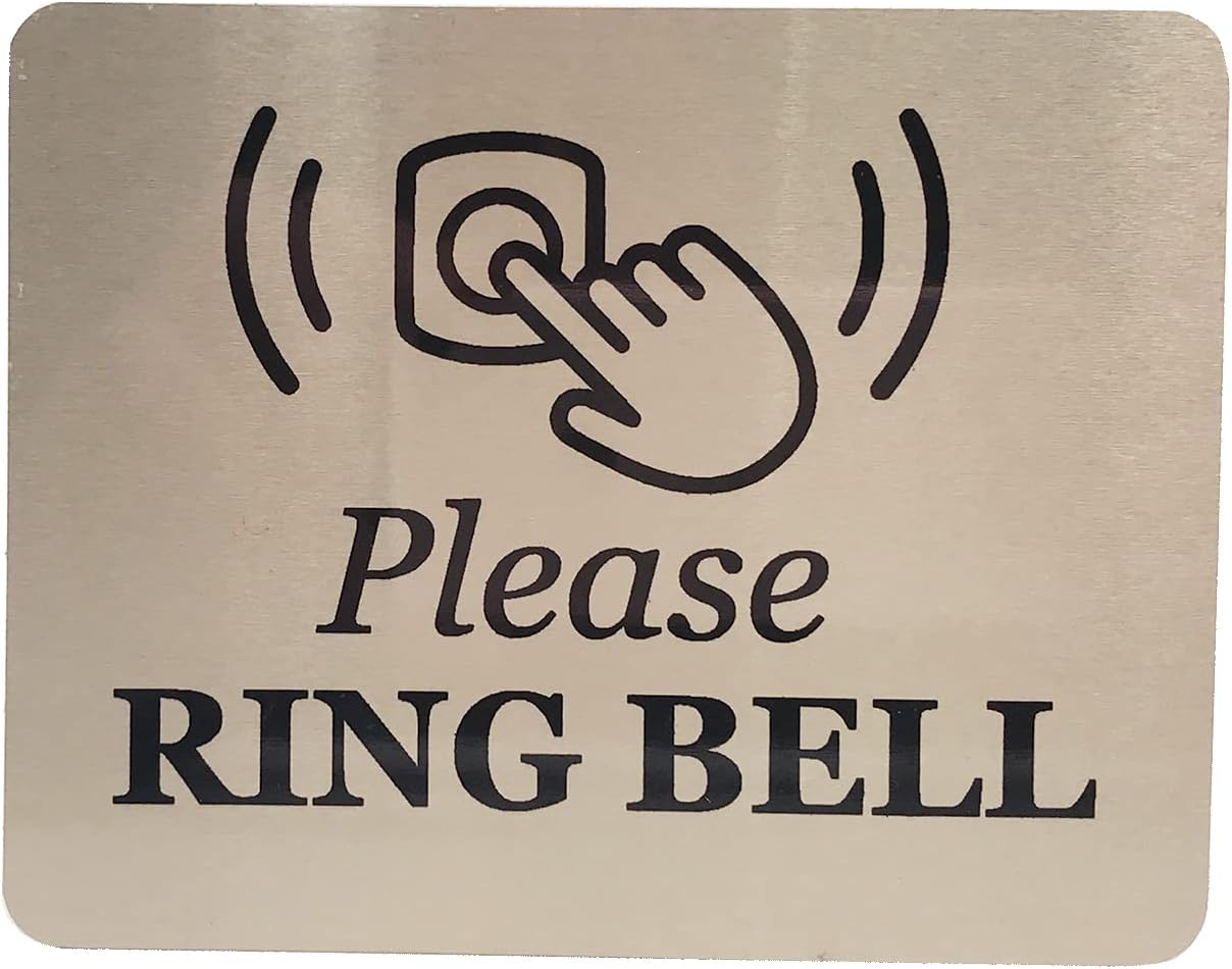 Please Ring Bell Sign with Adhesive Backing, Printed Metal Aluminium Sign with UV Lamination (Size 15 Cm X 9Cm) Door Entrance Reception Notice. Silver/Gold (Light Gold) image number 5