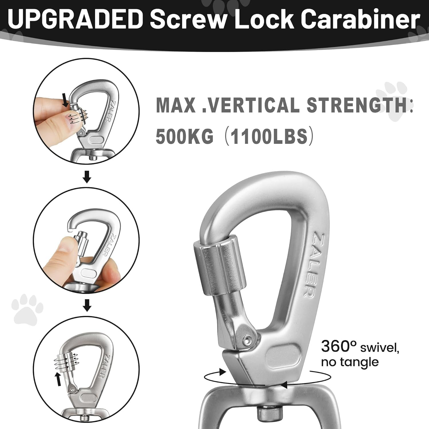 ZALER Rope Dog Leash, 4/5/6/10/15/20/30/50 Foot Reflective Dog Leashes with Carabiner, Heavy Duty Pet Lead for Large and Medium Dogs (4FT, Black) image number 7