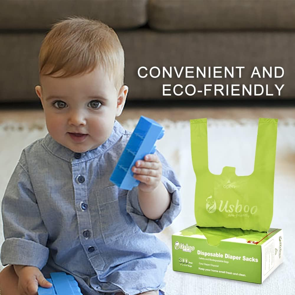 Baby Disposable Diaper Bags,300 Count Oxo-Biodegradable Diaper Sacks,Easy-Tie Handles,Diaper Disposal or Pet Waste Bags, Unscented - Green image number 6