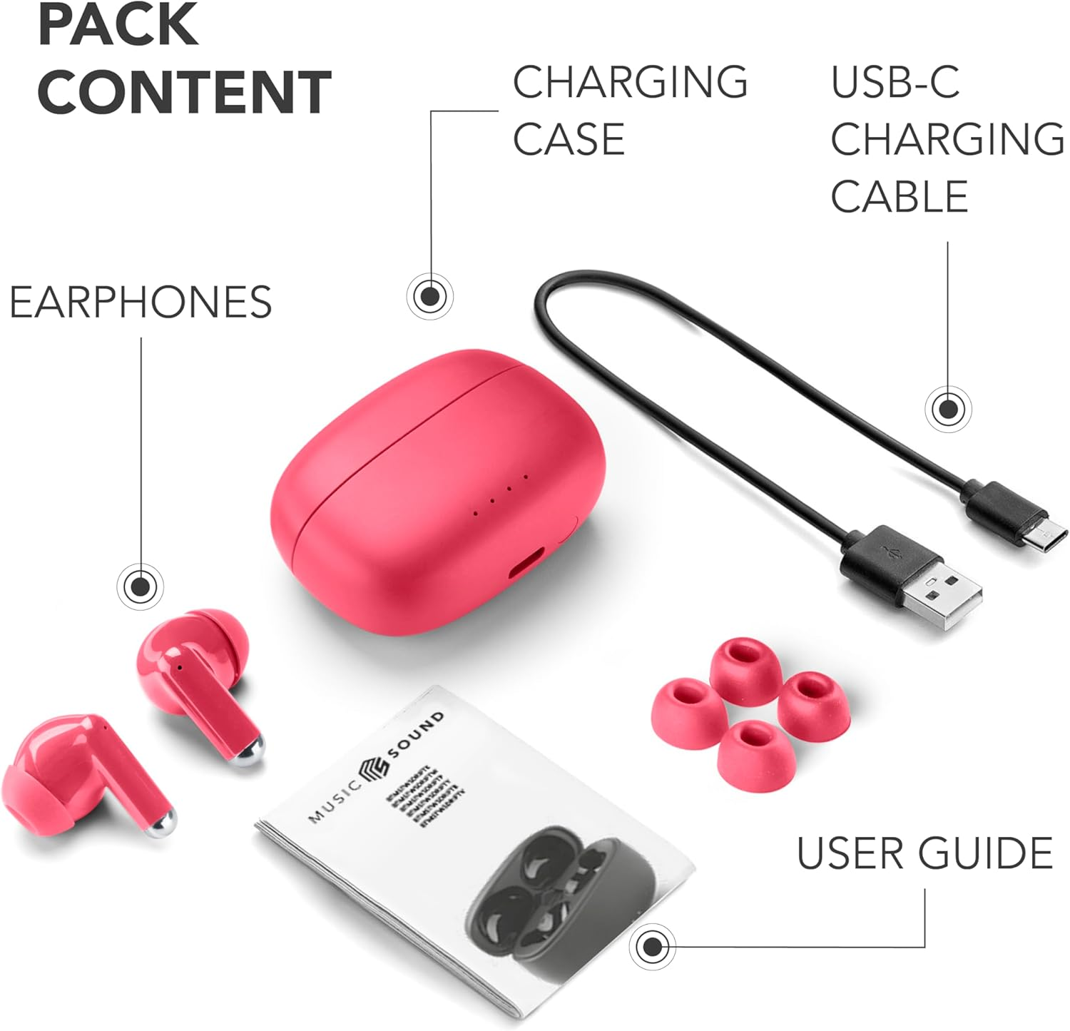 Music Sound Drift Bluetooth In-Ear Headphones Wireless with Compact Colorful Case, Auto Pairing, Touch Control, up to 22 Hours Playtime, Rose image number 3