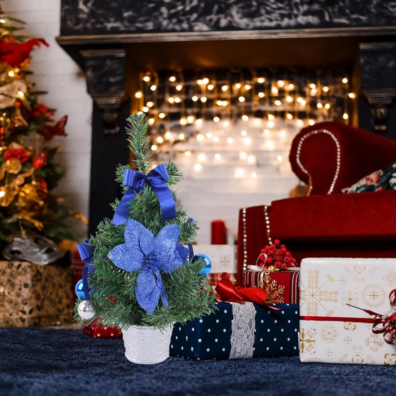 Artificial Christmas Tree - Small Pine Tree Decorations | Table Small Christmas Tree with Christmas Ornaments for Window, Door, Shelf image number 3