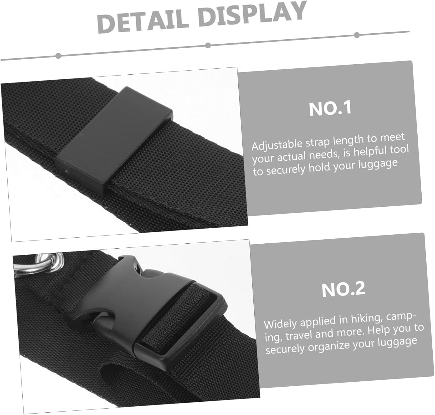 AKOOSY 4Pcs Adjustable Black Luggage Straps for Suitcases, Heavy Duty Travel Belt with Buckle, Portable Anti-Theft Travel Accessories for Outdoor and Suitcase Packing image number 5