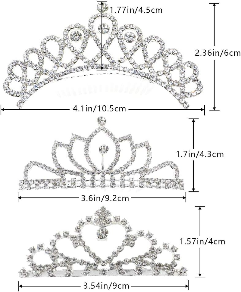 NODG 3 Pieces Silver Tiaras for Women - Princess Rhinestone Mini Crowns with Comb for Party Favors image number 2